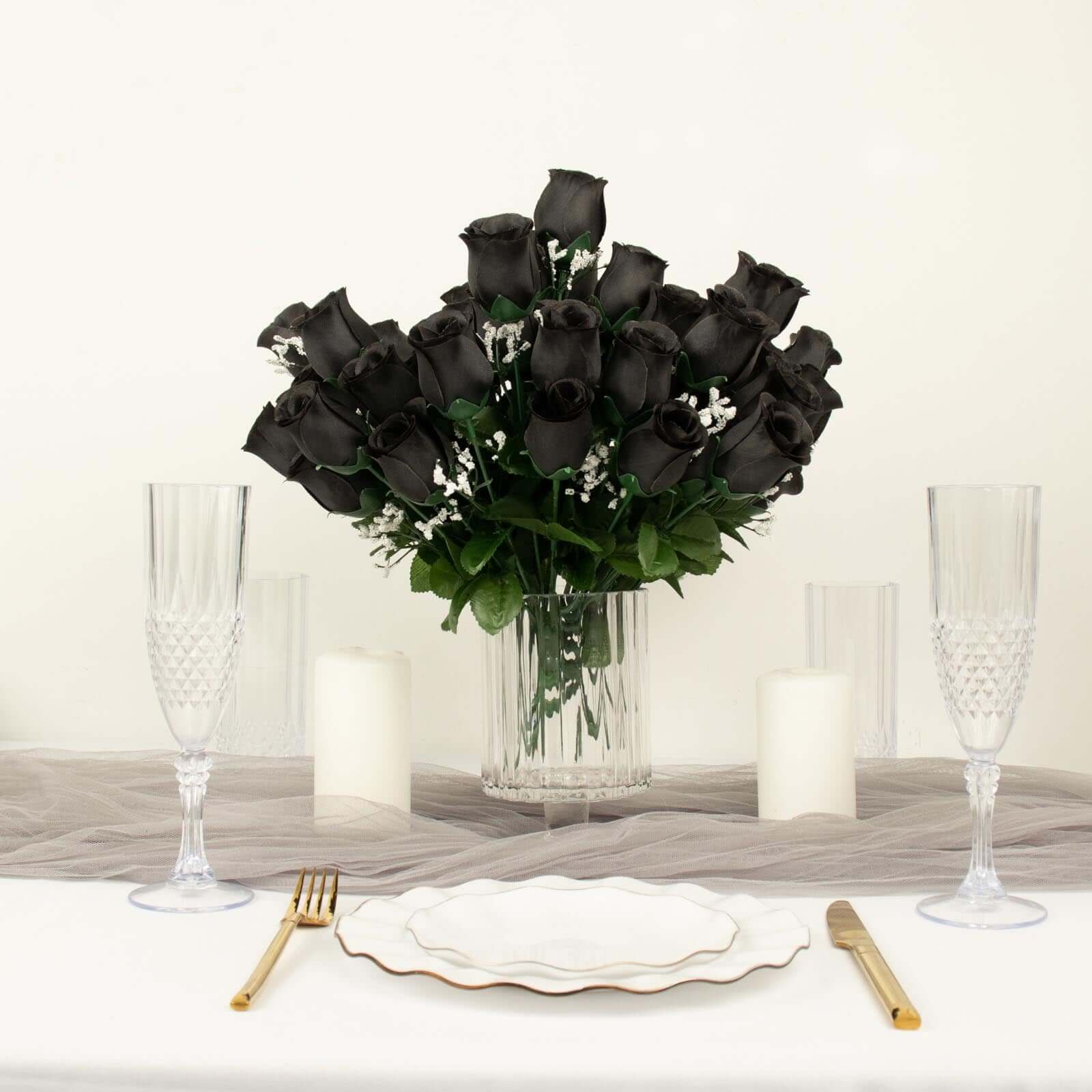 12 Bushes Black Artificial Premium Silk Flower Rose Bud Bouquets - Image 8