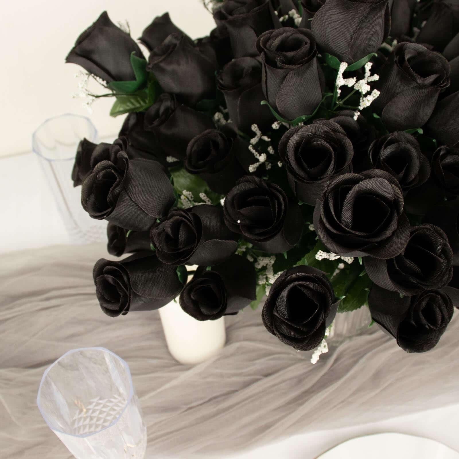 12 Bushes Black Artificial Premium Silk Flower Rose Bud Bouquets - Image 9