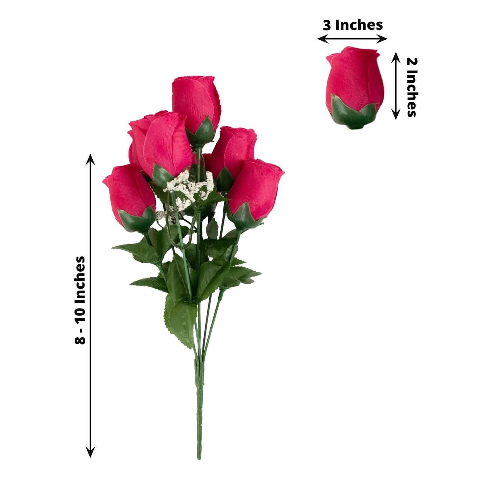 12 Bushes Fuchsia Artificial Premium Silk Flower Rose Bud Bouquets - Image 3