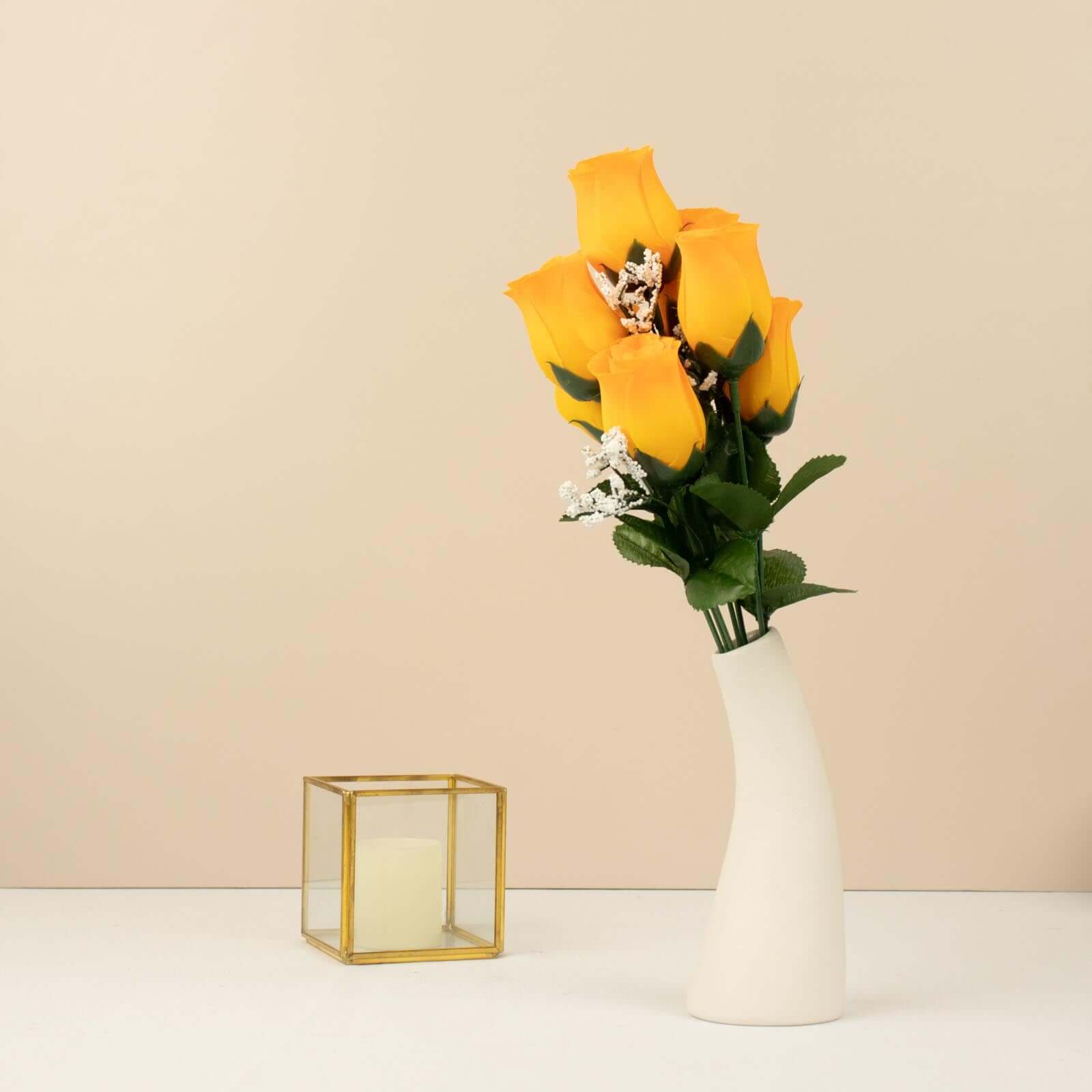 12 Bushes Orange Artificial Premium Silk Flower Rose Bud Bouquets - Image 8