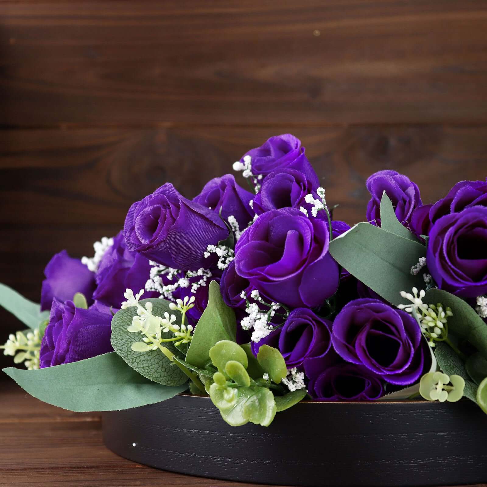 12 Bushes Purple Artificial Premium Silk Flower Rose Bud Bouquets - Image 10
