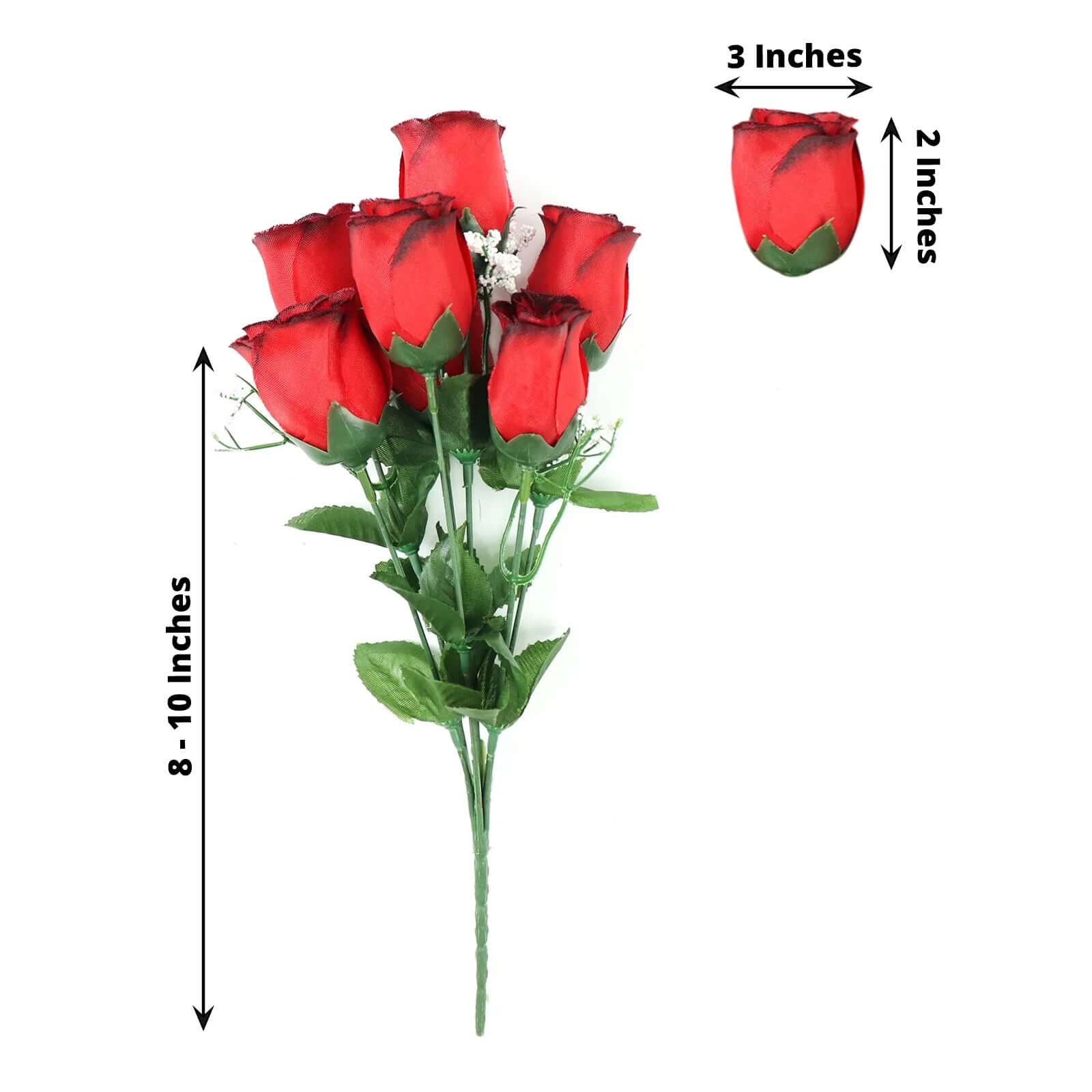 12 Bushes Red, Black Artificial Premium Silk Flower Rose Bud Bouquets - Image 3