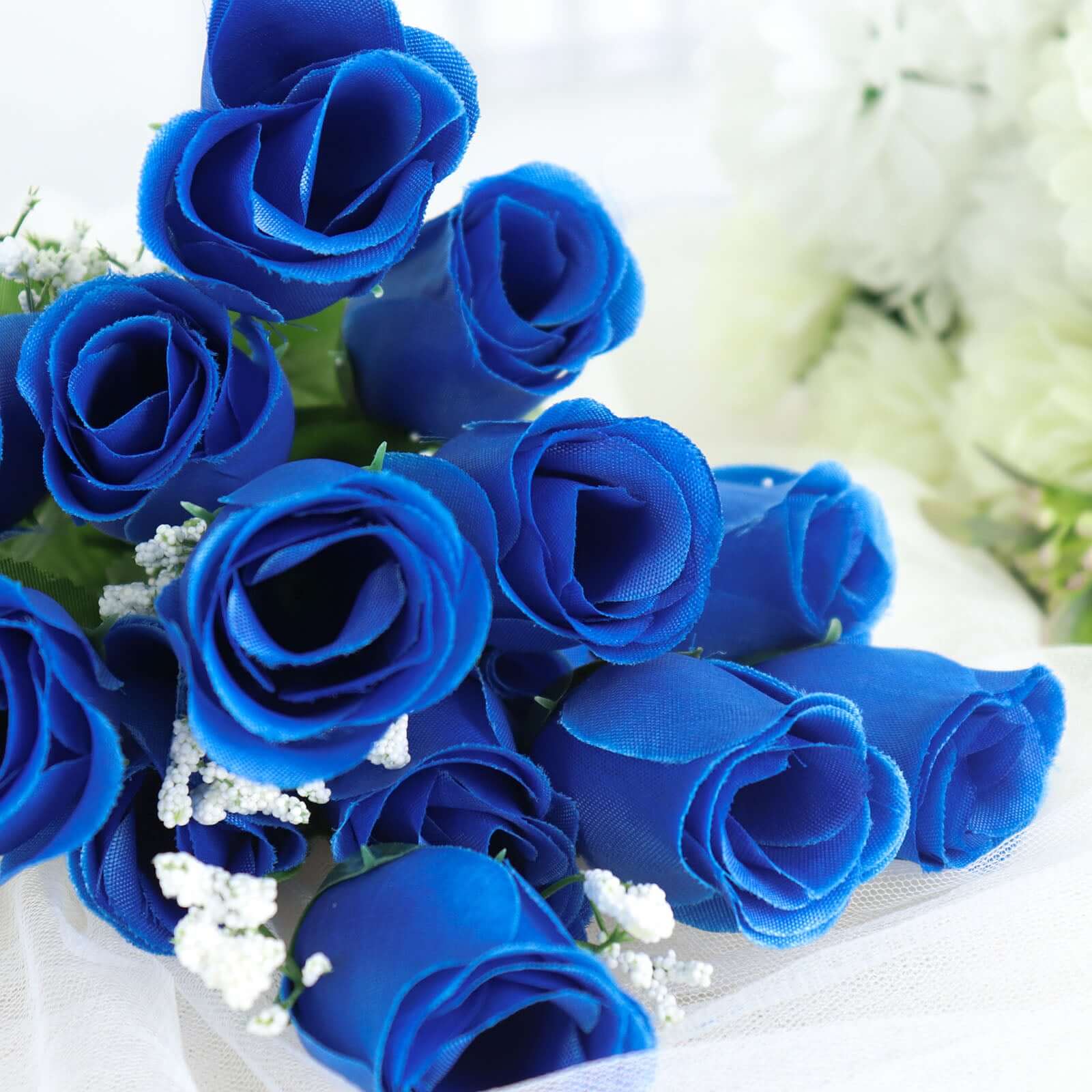 12 Bushes Royal Blue Artificial Premium Silk Flower Rose Bud Bouquets - Image 8