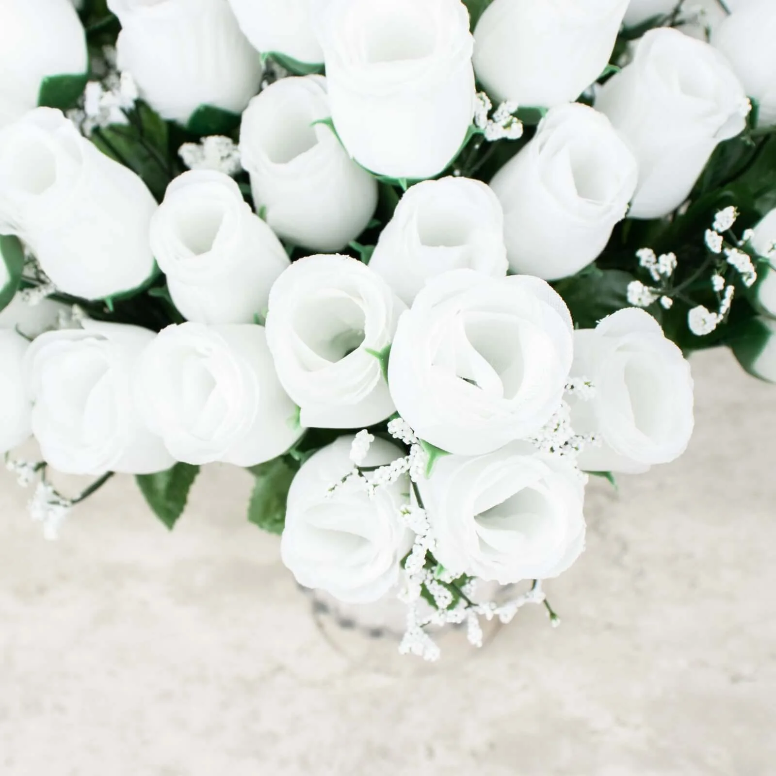 12 Bushes White Artificial Premium Silk Flower Rose Bud Bouquets - Image 2
