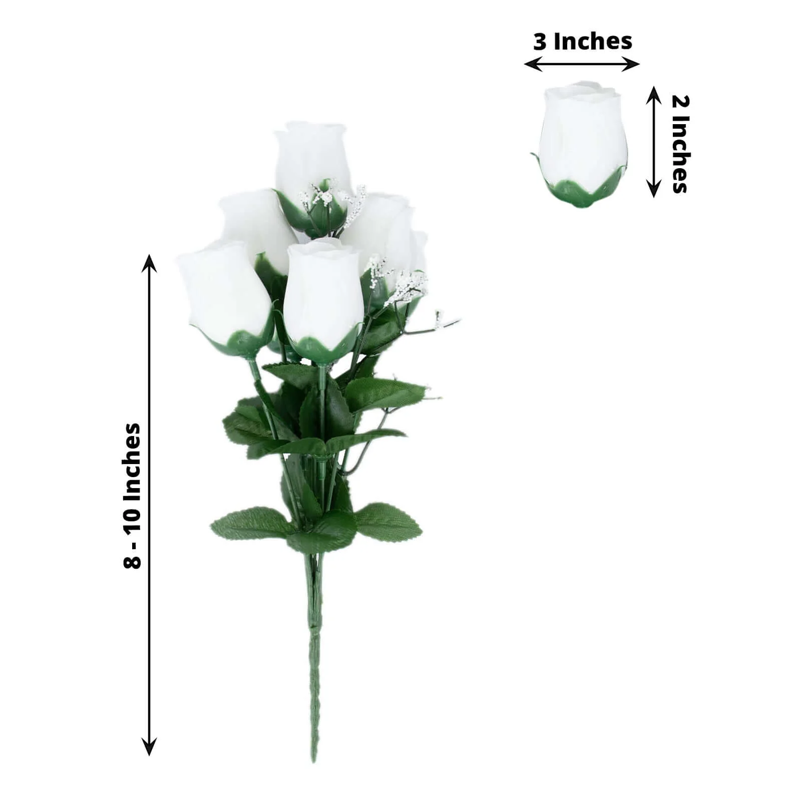 12 Bushes White Artificial Premium Silk Flower Rose Bud Bouquets - Image 3