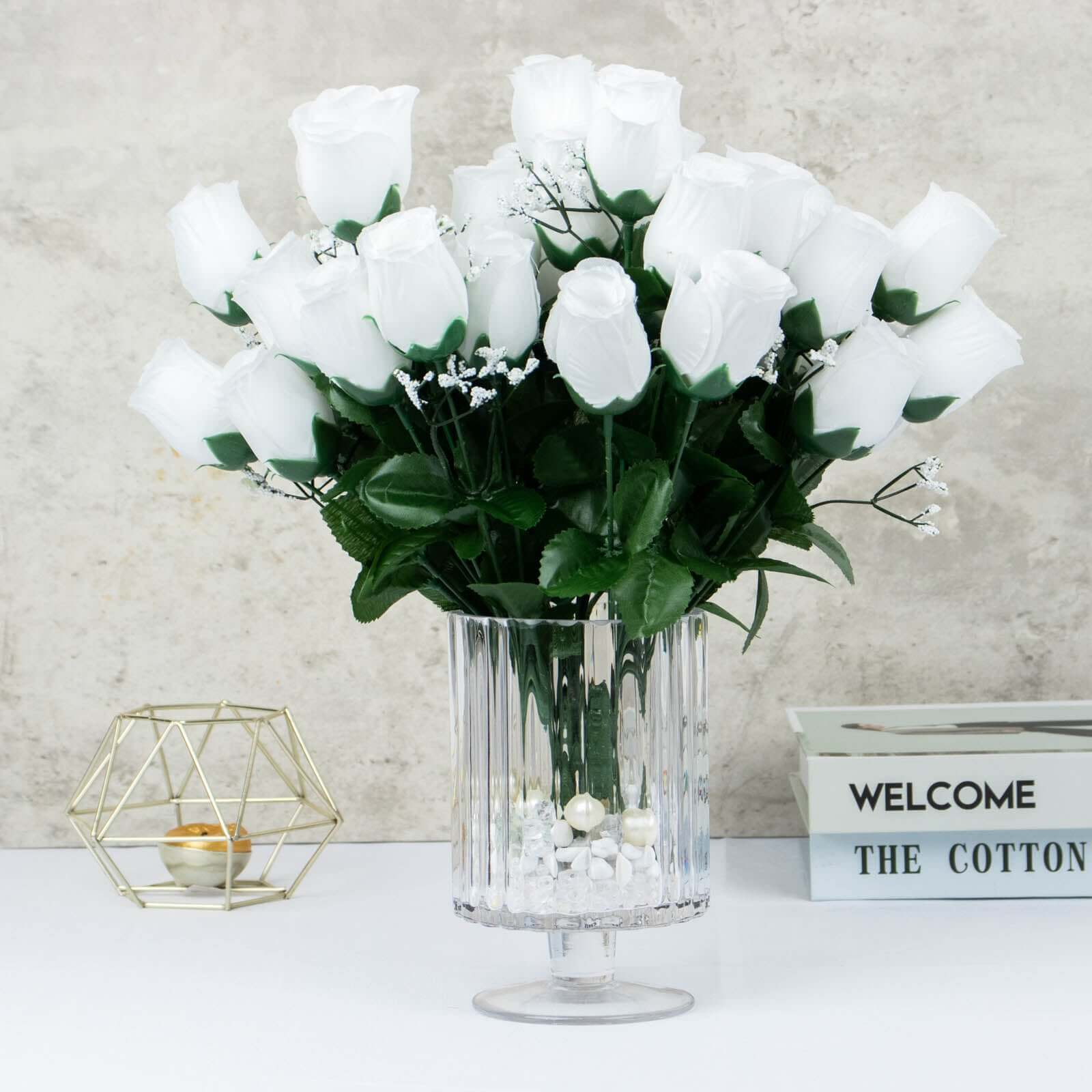 12 Bushes White Artificial Premium Silk Flower Rose Bud Bouquets - Image 6