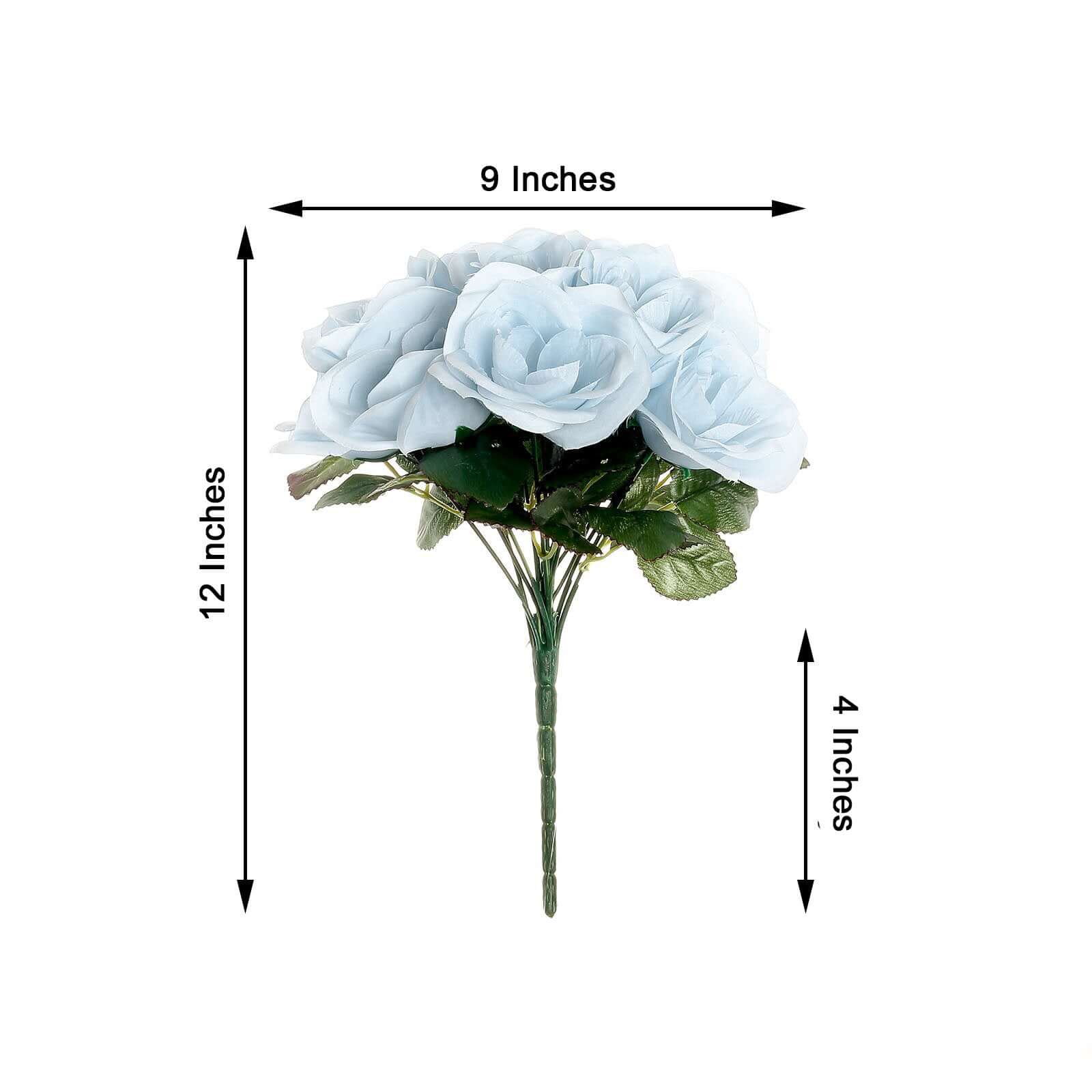 Light Blue Artificial Velvet-Like Fabric Rose Flower Bouquet Bush 12" - Image 3