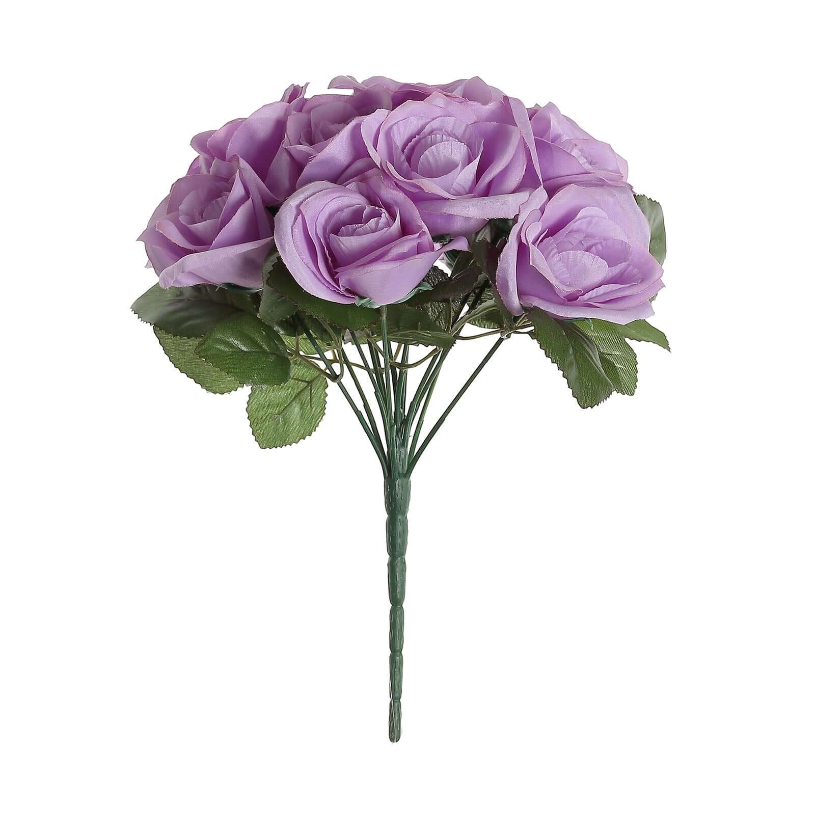 Lavender Lilac Artificial Velvet-Like Fabric Rose Flower Bouquet Bush 12" - Image 6