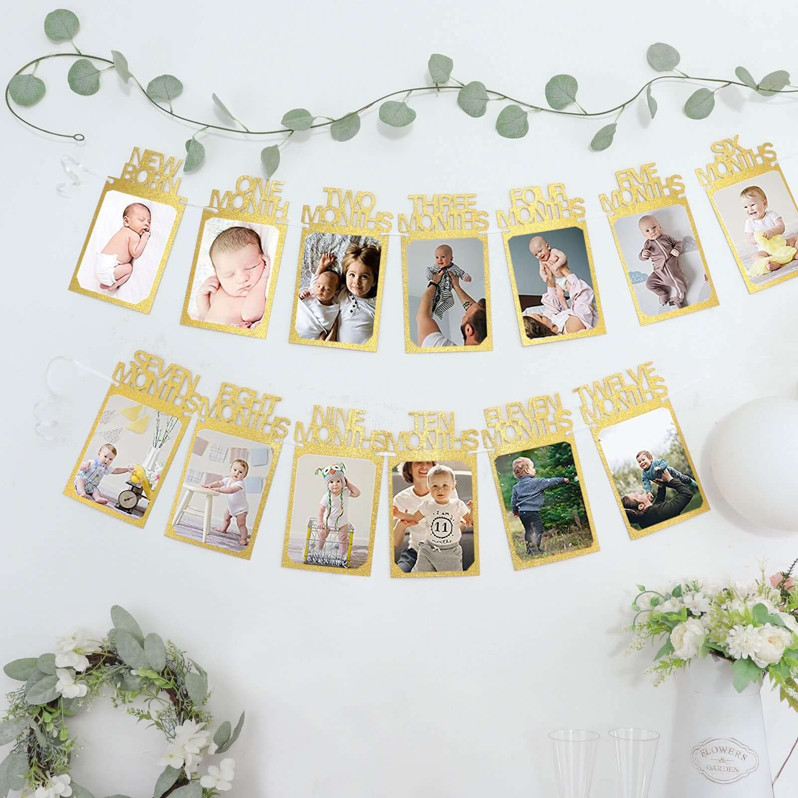 12 Month Milestone 1st Birthday Party Photo Backdrop Hanging Banner, Baby Photo Garland Banner 5.5ft - Image 11