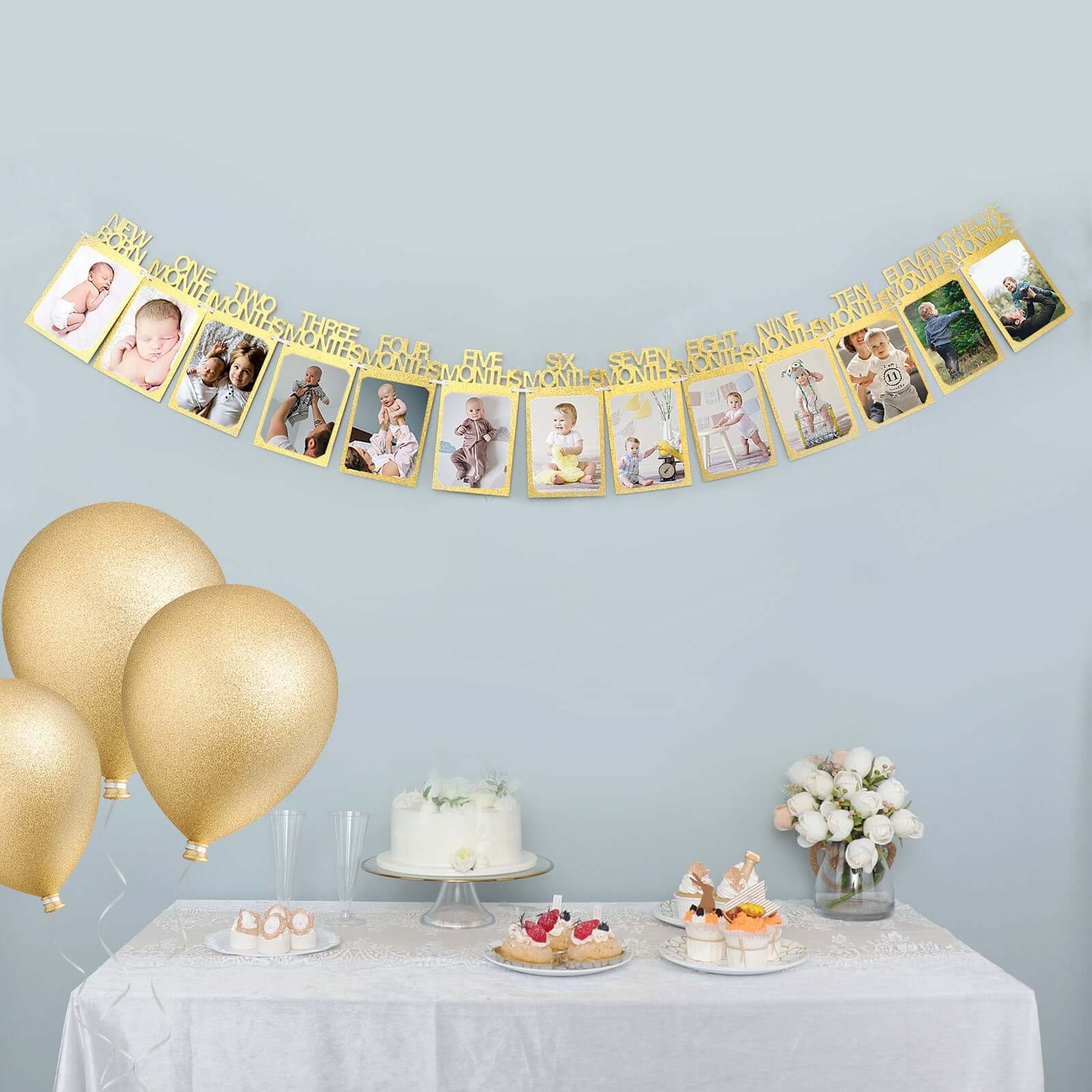 12 Month Milestone 1st Birthday Party Photo Backdrop Hanging Banner, Baby Photo Garland Banner 5.5ft - Image 15