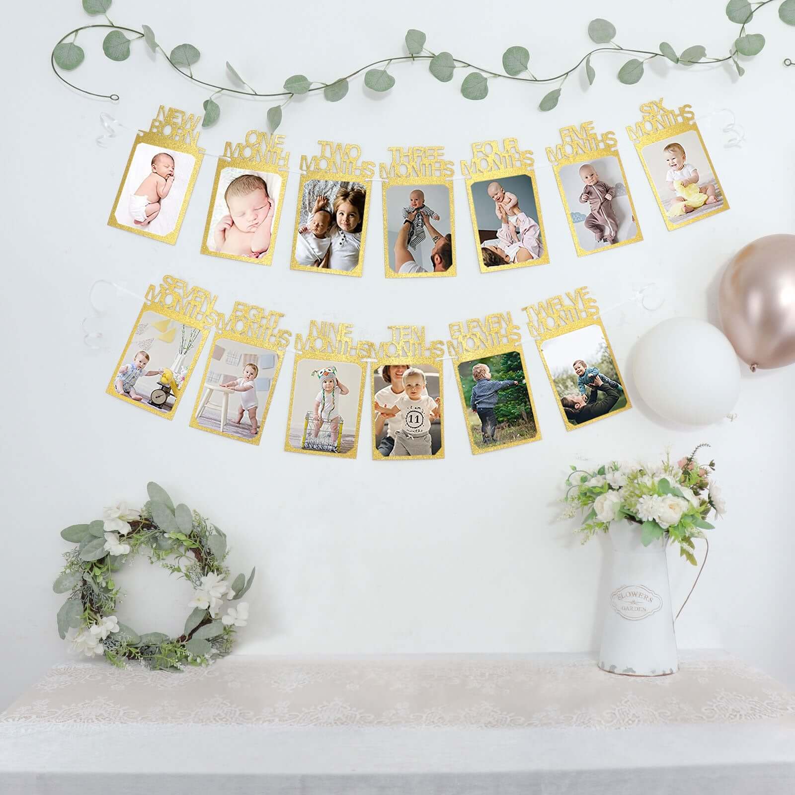 12 Month Milestone 1st Birthday Party Photo Backdrop Hanging Banner, Baby Photo Garland Banner 5.5ft - Image 4
