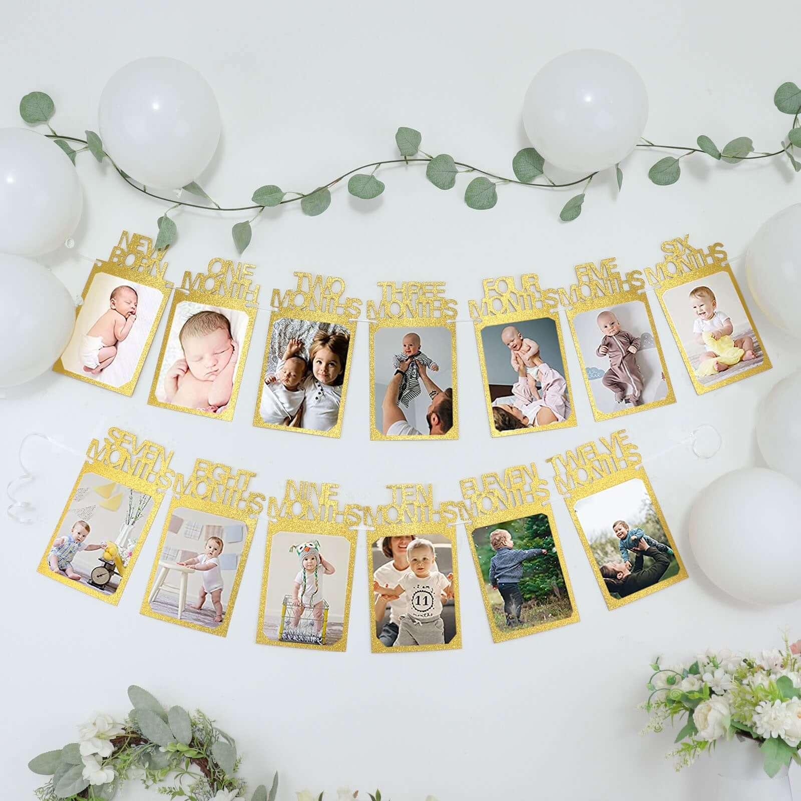 12 Month Milestone 1st Birthday Party Photo Backdrop Hanging Banner, Baby Photo Garland Banner 5.5ft - Image 6