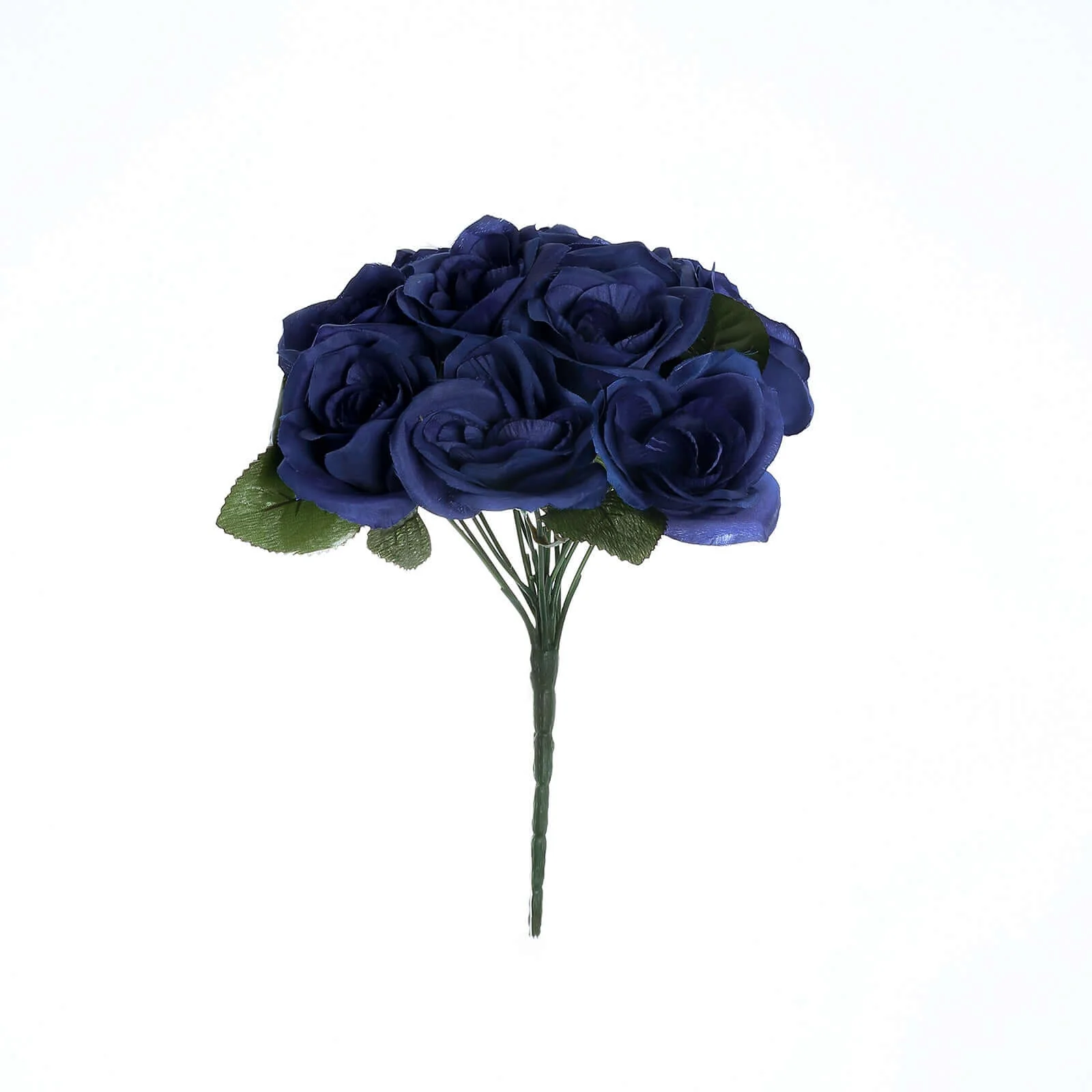 Navy Blue Artificial Velvet-Like Fabric Rose Flower Bouquet Bush 12" - Image 6
