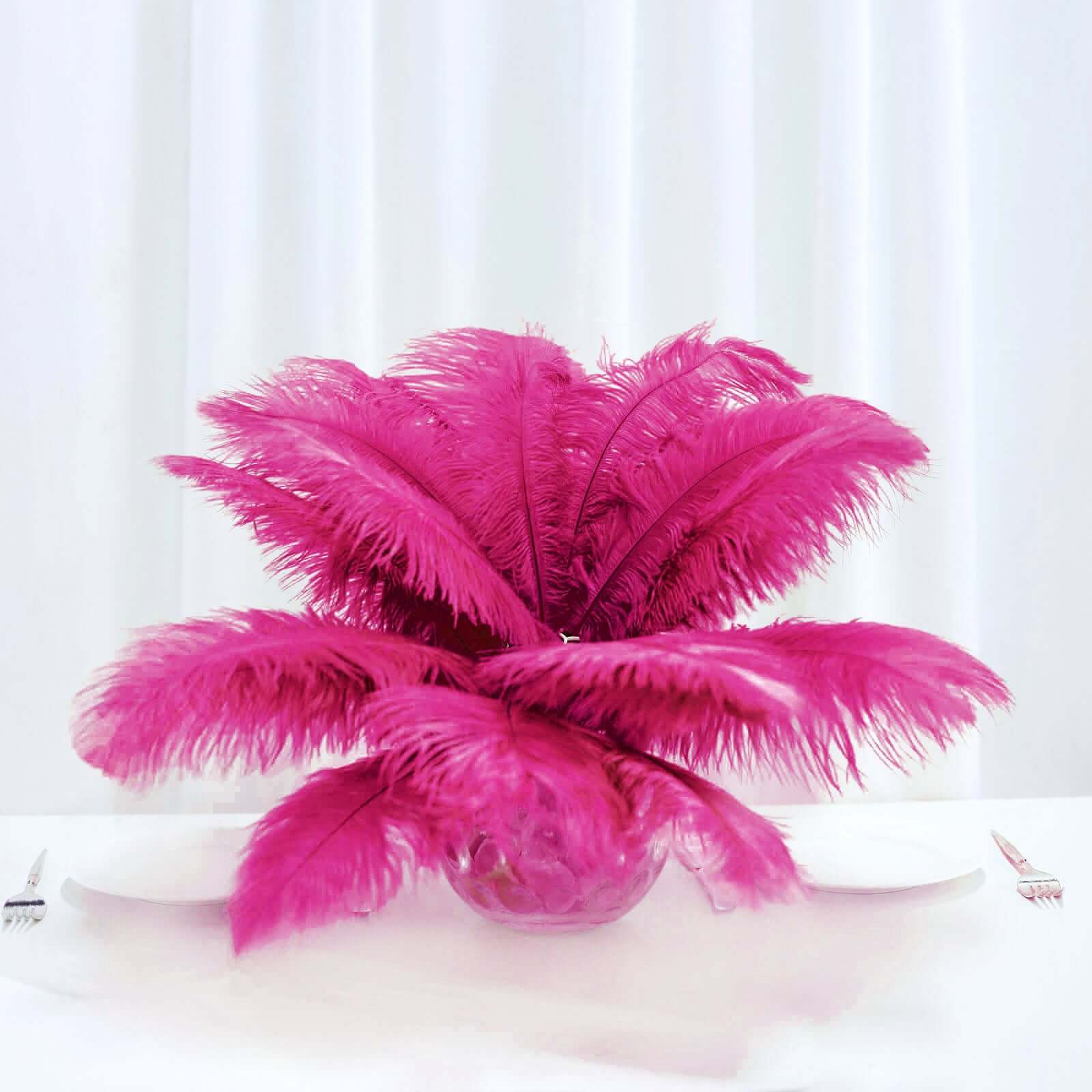 12 Pack Fuchsia Natural Plume Real Ostrich Feathers, DIY Centerpiece Fillers 13"-15" - Image 2