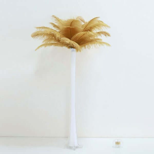 12 Pack Gold Natural Plume Real Ostrich Feathers, DIY Centerpiece Fillers 13"-15" - Image 2