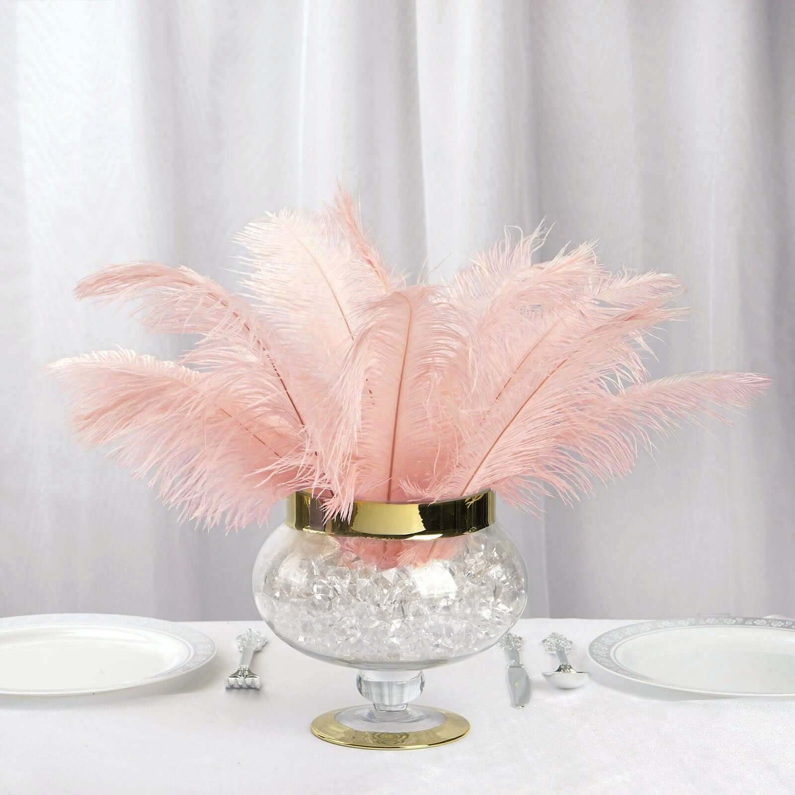 12 Pack Rose Gold Natural Plume Real Ostrich Feathers, DIY Centerpiece Fillers 13"-15" - Image 2