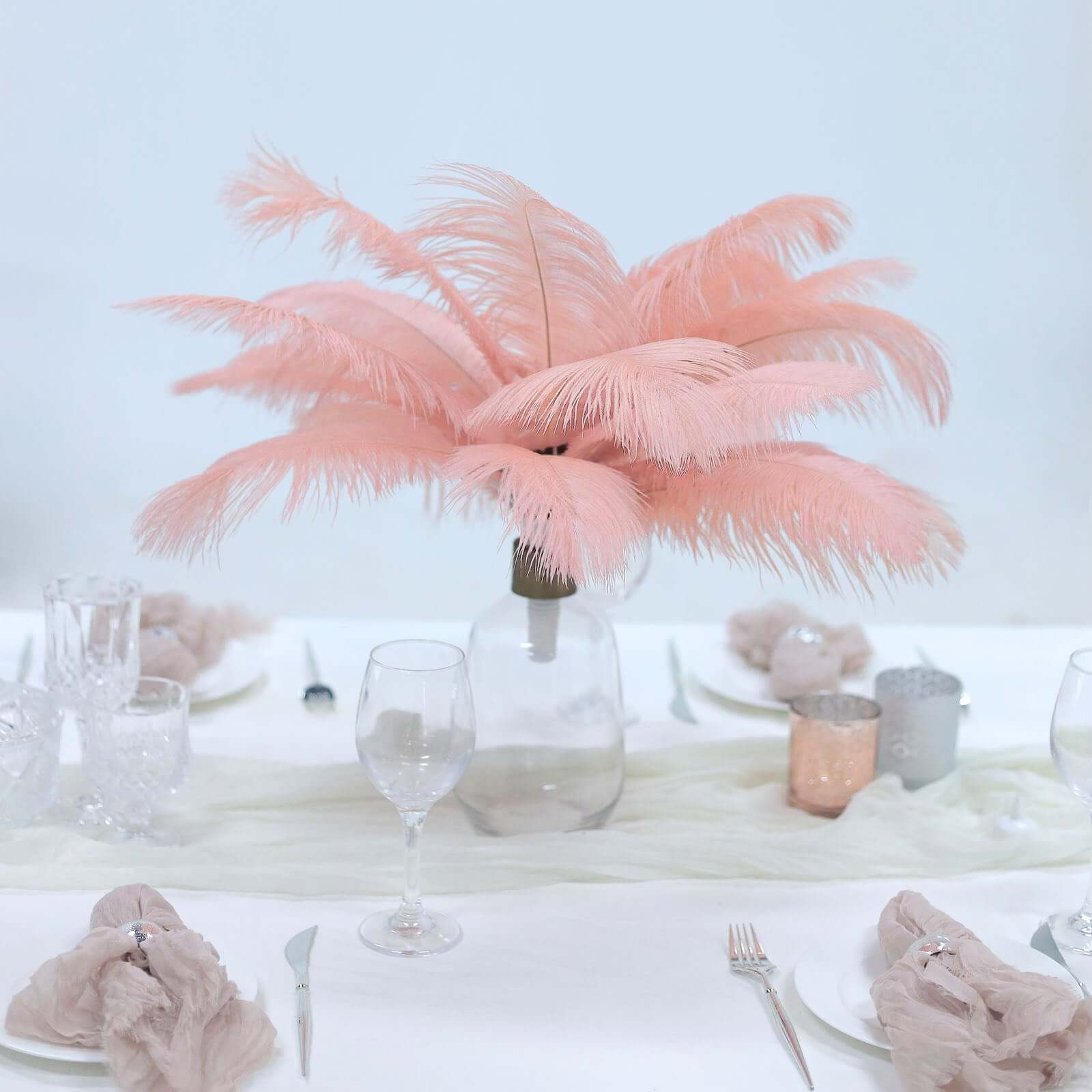 12 Pack Rose Gold Natural Plume Real Ostrich Feathers, DIY Centerpiece Fillers 13"-15" - Image 7