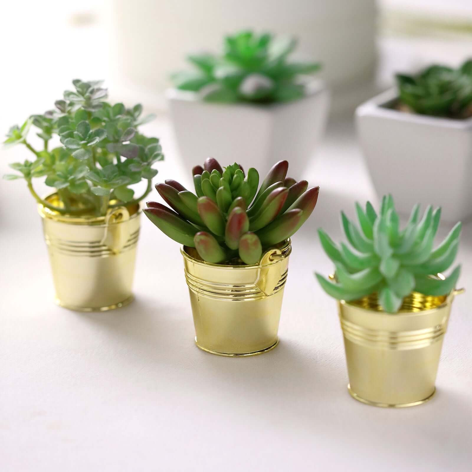 12 Pack Gold Mini Pail Bucket Candy Container Gift Boxes, Small Planter Treat Party Favor Boxes 2"
