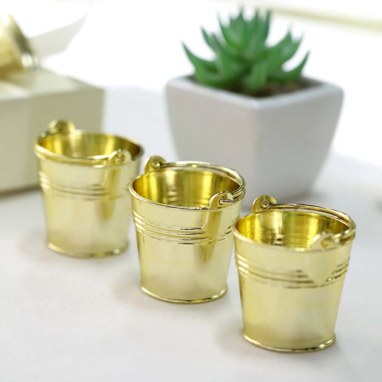 12 Pack Gold Mini Pail Bucket Candy Container Gift Boxes, Small Planter Treat Party Favor Boxes 2" - Image 10