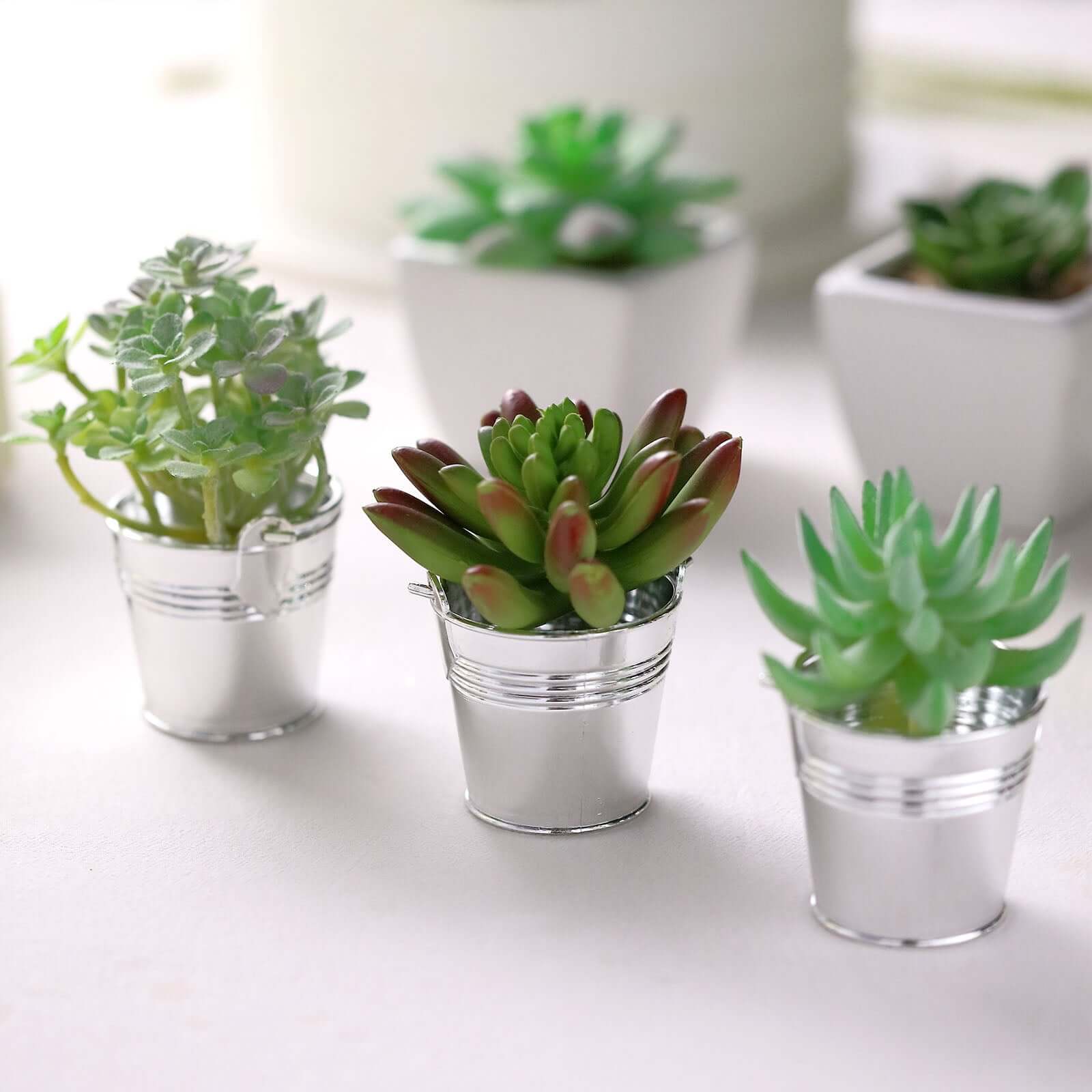 12 Pack Silver Mini Pail Bucket Candy Container Gift Boxes, Small Planter Treat Party Favor Boxes 2" - Image 2