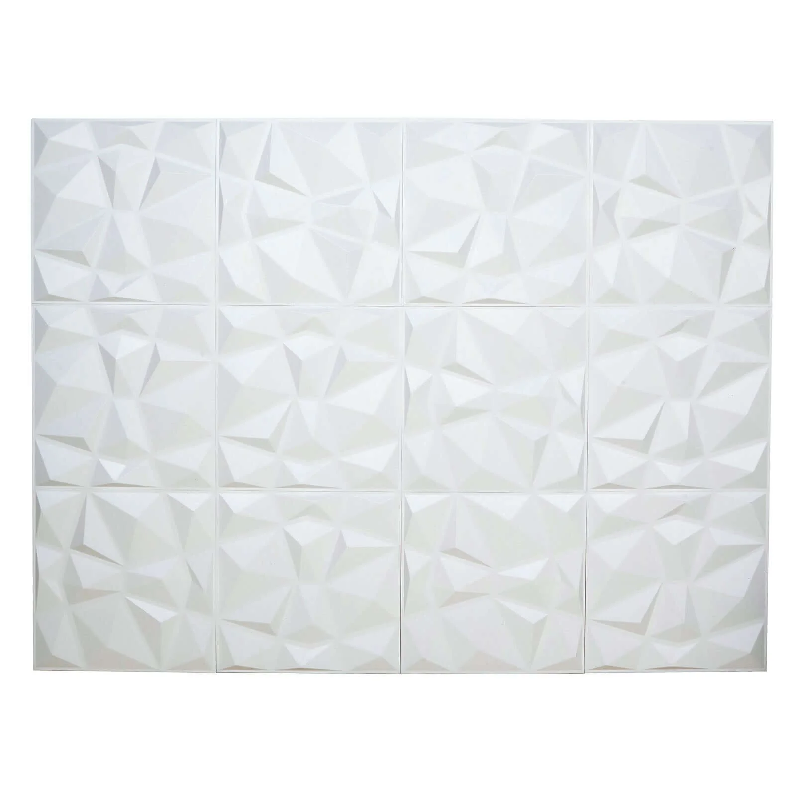 12 Pack Matte White 3D Diamond Textured Stick On Wall Panels, PVC Waterproof Wall Tiles 20"x20" - Image 2