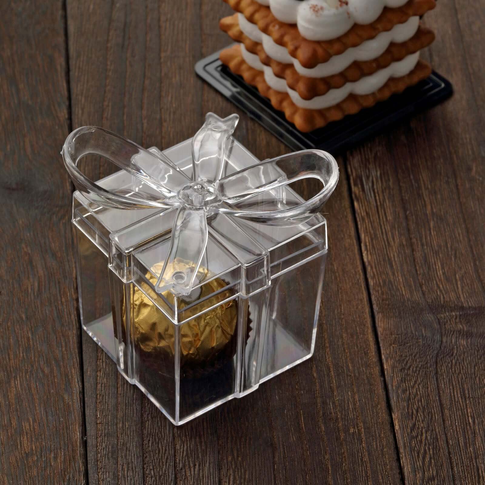 12 Pack Clear Bow Top Plastic Candy Container Gift Boxes, Transparent Party Favor Boxes 3" Square - Image 10