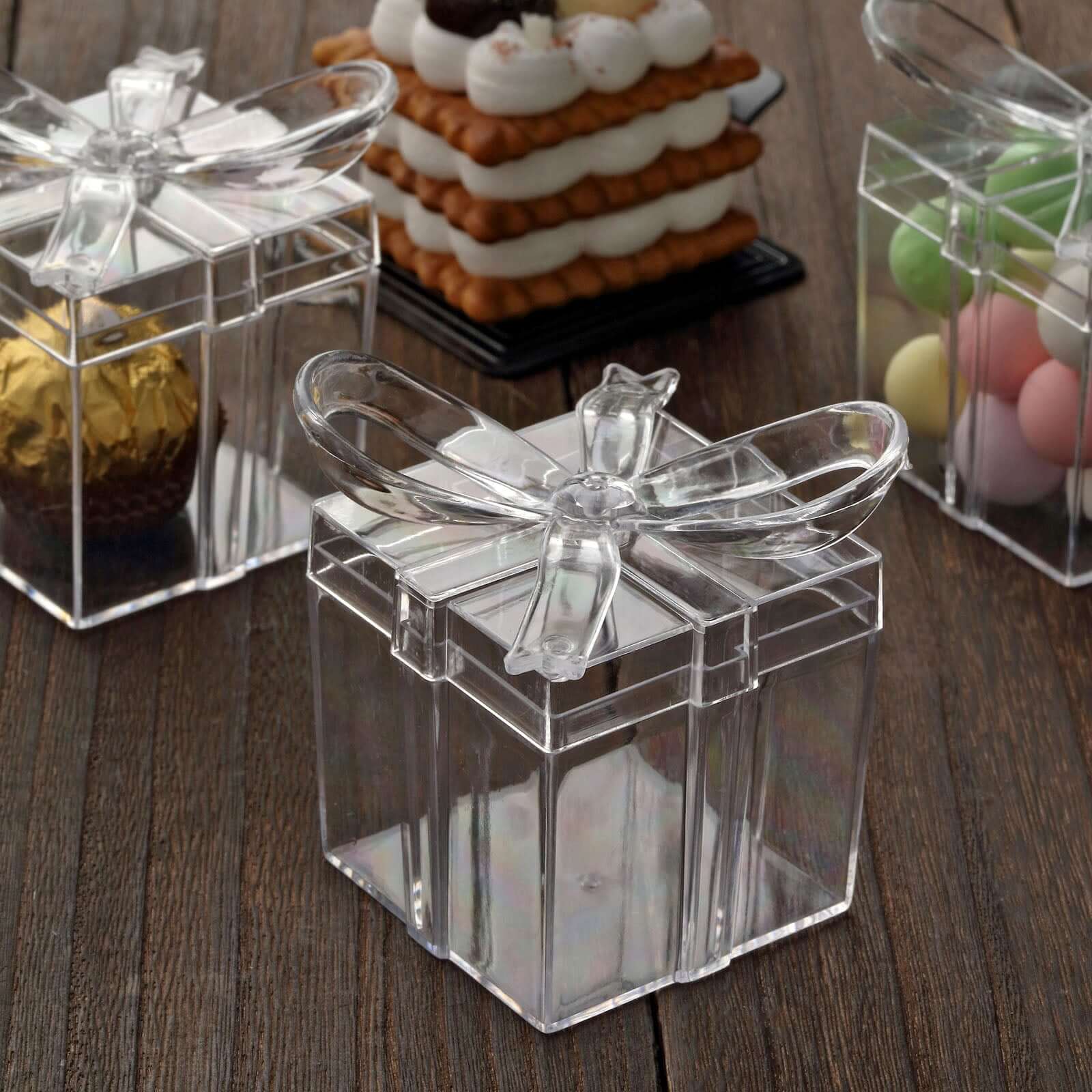 12 Pack Clear Bow Top Plastic Candy Container Gift Boxes, Transparent Party Favor Boxes 3" Square - Image 11