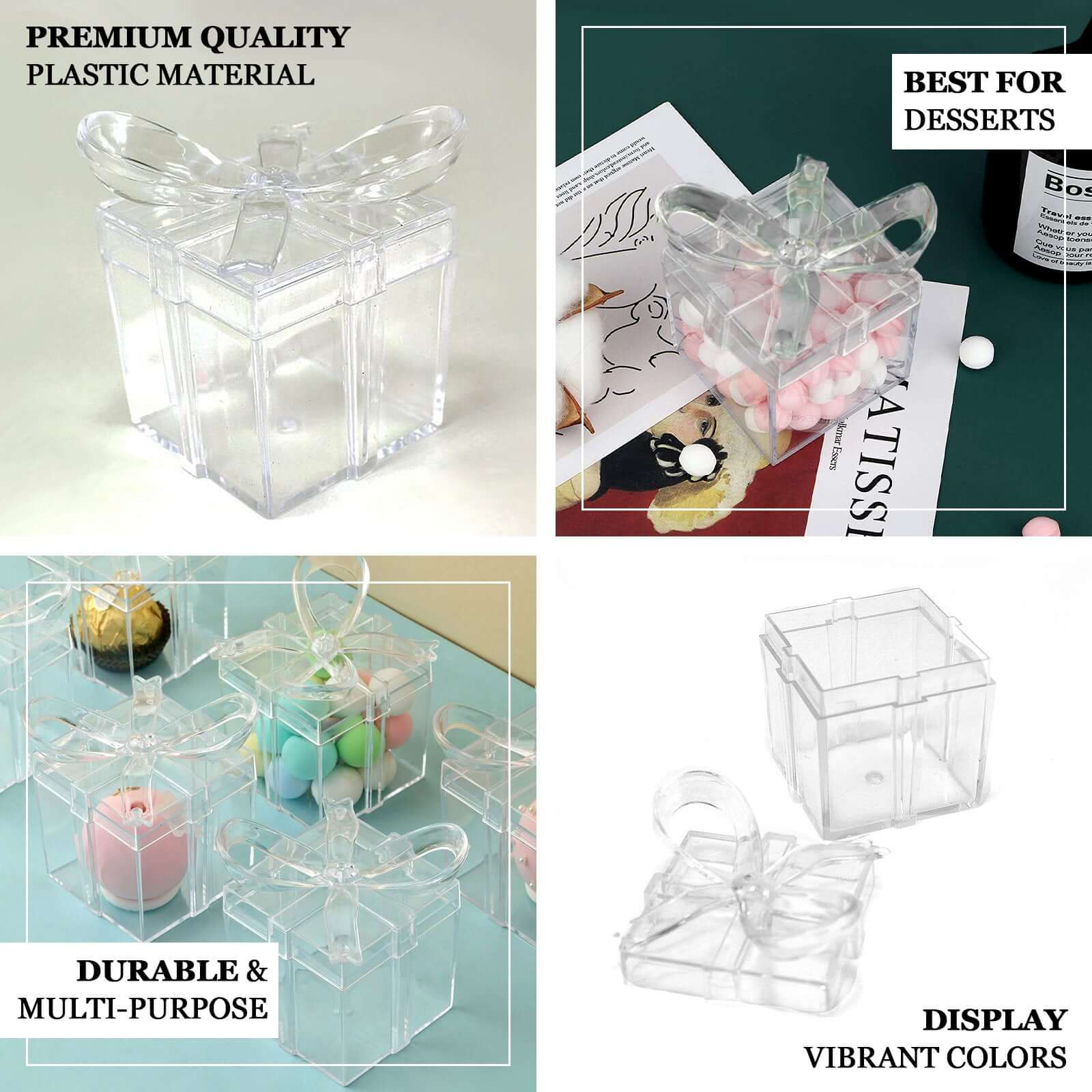 12 Pack Clear Bow Top Plastic Candy Container Gift Boxes, Transparent Party Favor Boxes 3" Square - Image 4