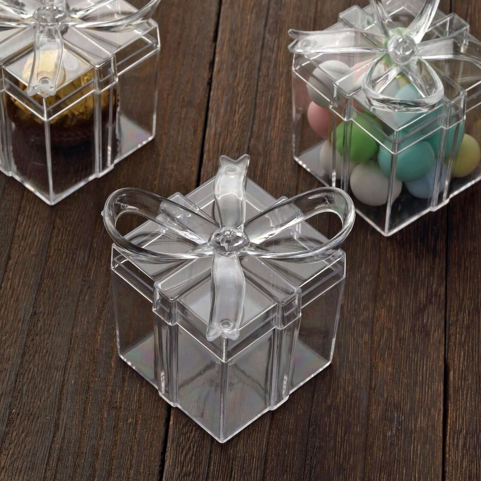 12 Pack Clear Bow Top Plastic Candy Container Gift Boxes, Transparent Party Favor Boxes 3" Square - Image 5