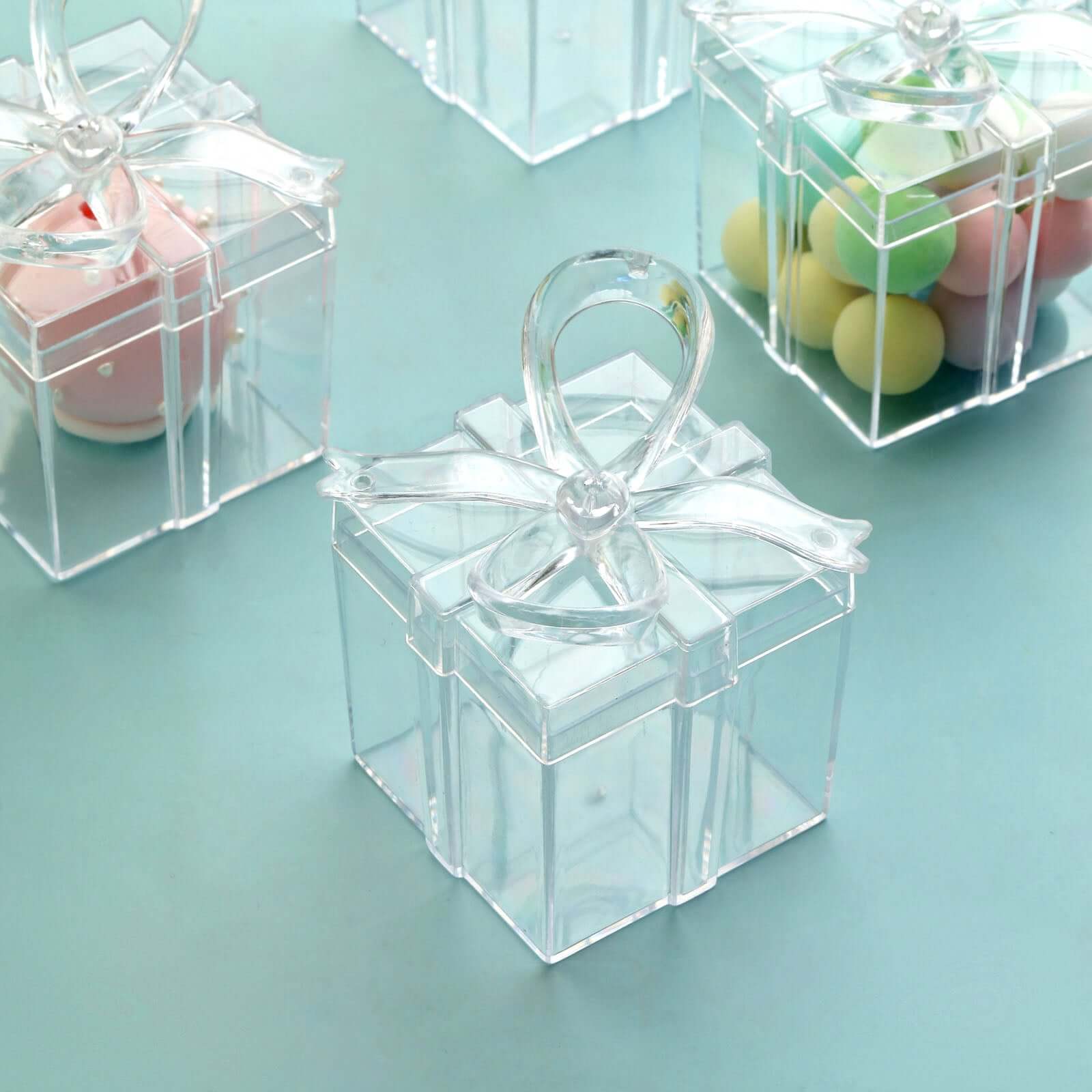 12 Pack Clear Bow Top Plastic Candy Container Gift Boxes, Transparent Party Favor Boxes 3" Square - Image 9