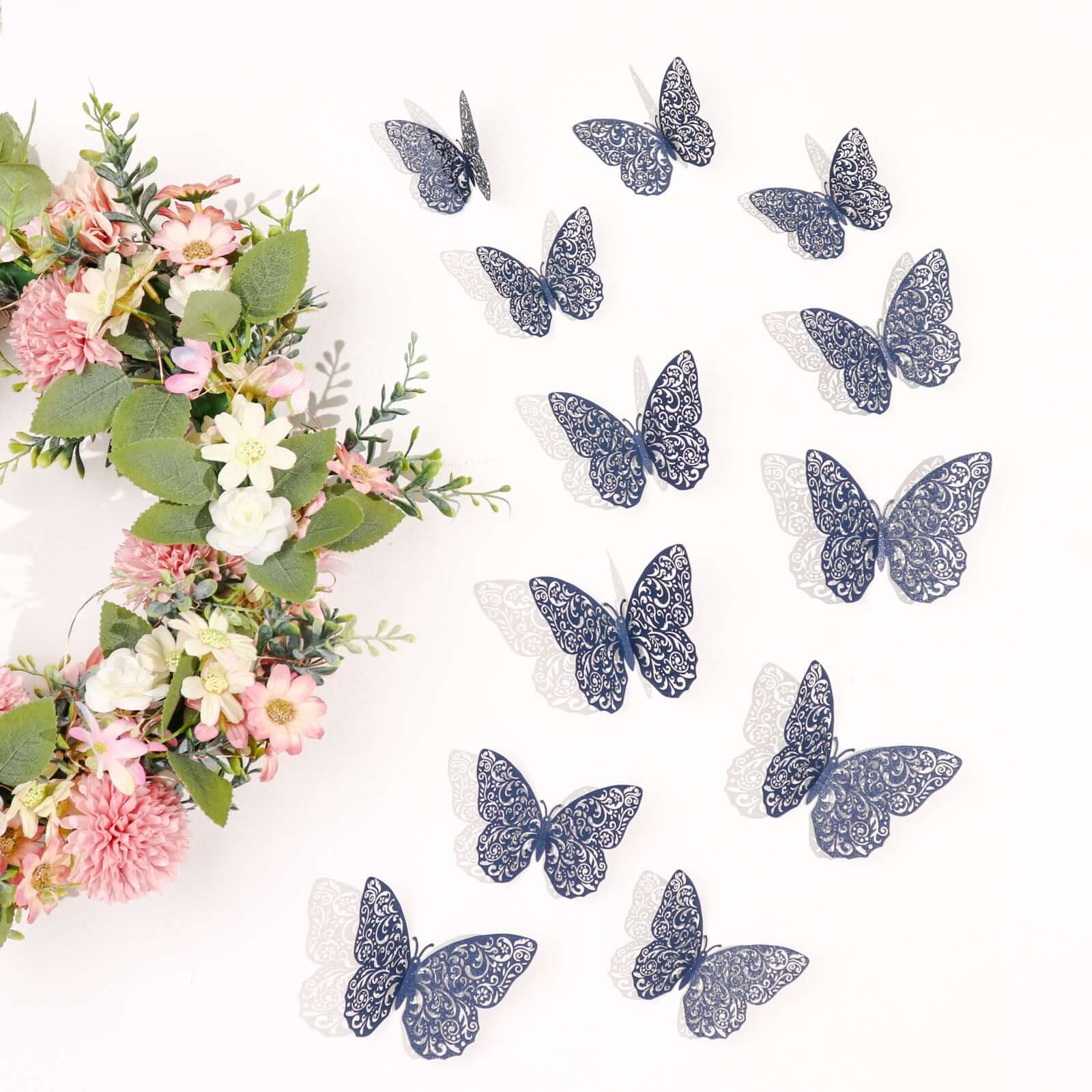 12-Pack 3D Navy Blue Butterfly Wall Decals, DIY Removable Mural Stickers Cake Decorations - Versatile and Eye-Catching Design