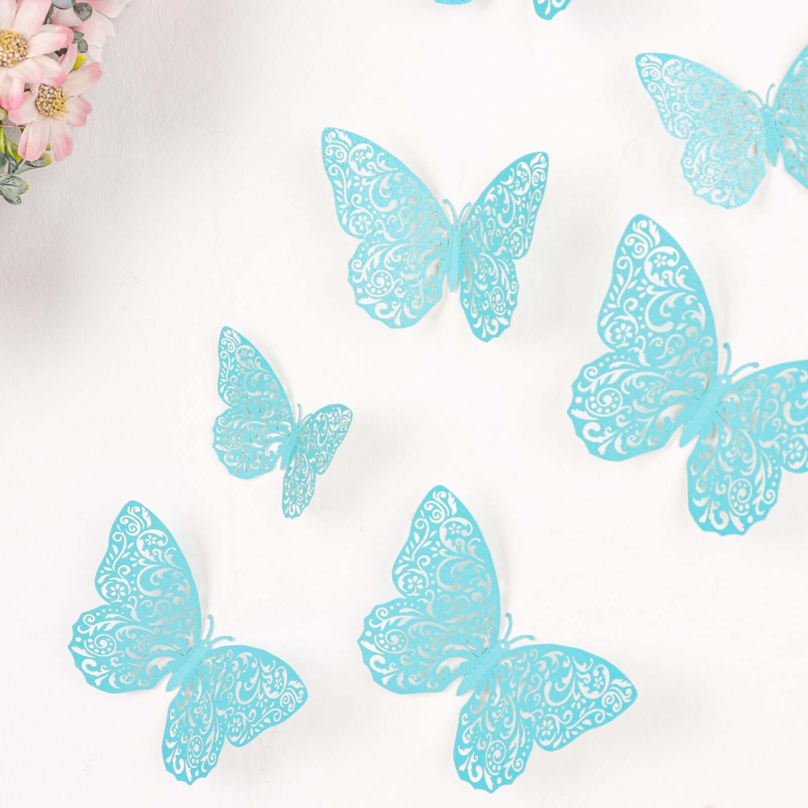 12-Pack 3D Turquoise Butterfly Wall Decals, DIY Removable Mural Stickers Cake Decorations - Versatile and Eye-Catching Design - Image 7