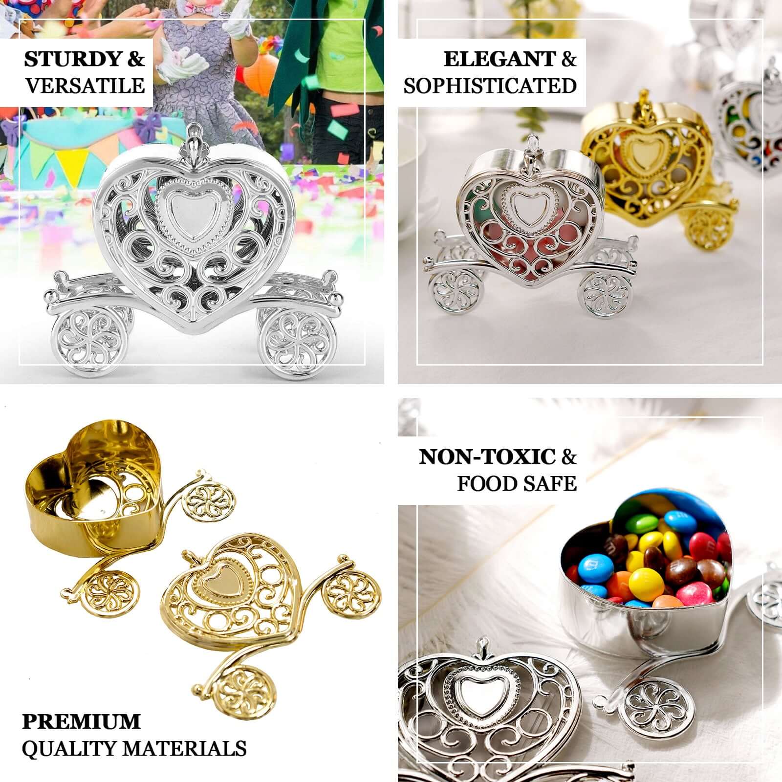 12 Pack Gold Princess Heart Carriage Candy Container Gift Boxes, Treats Party Favor Boxes 4" - Image 4