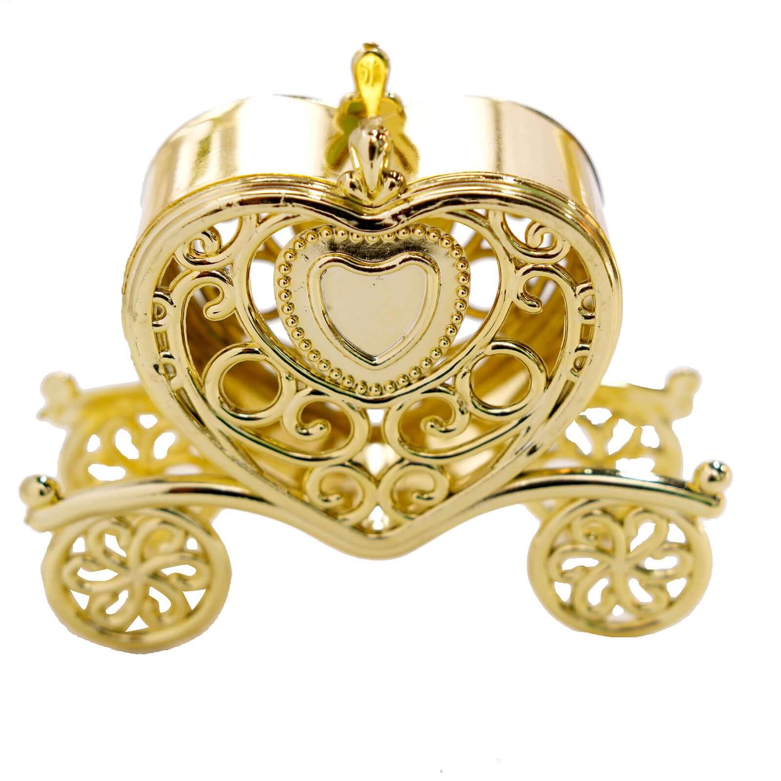 12 Pack Gold Princess Heart Carriage Candy Container Gift Boxes, Treats Party Favor Boxes 4" - Image 7