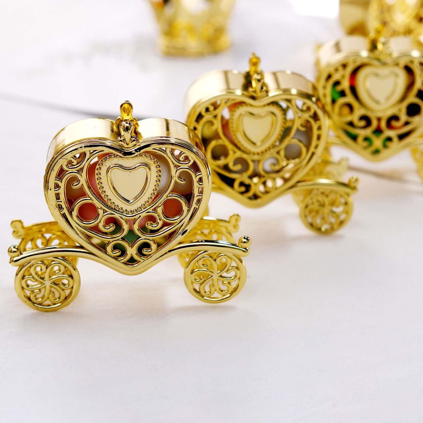 12 Pack Gold Princess Heart Carriage Candy Container Gift Boxes, Treats Party Favor Boxes 4" - Image 8
