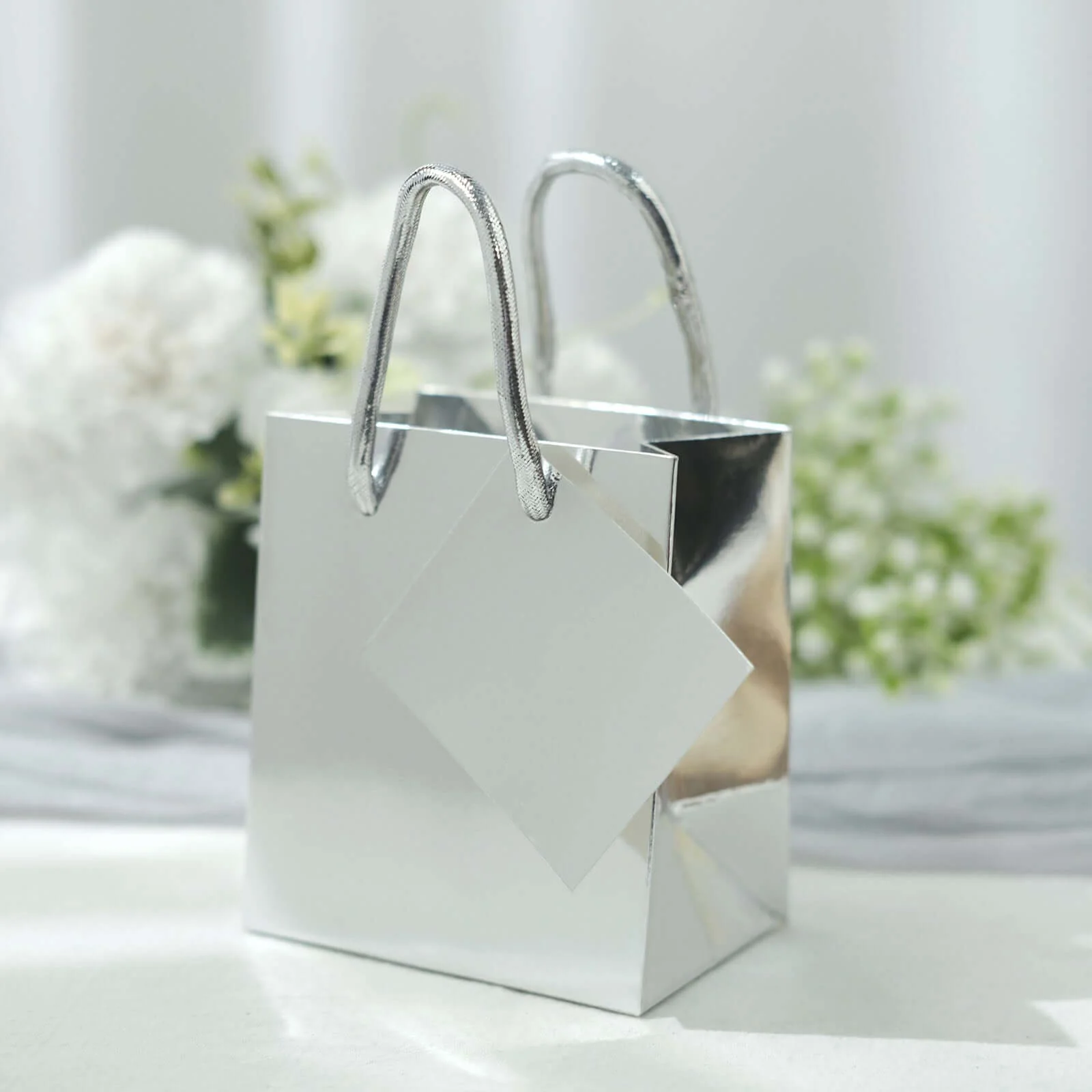 12 Pack Shiny Metallic Silver Foil Paper Gift Bags With Handles, Small Party Favor Goodie Bags 5" - Image 11