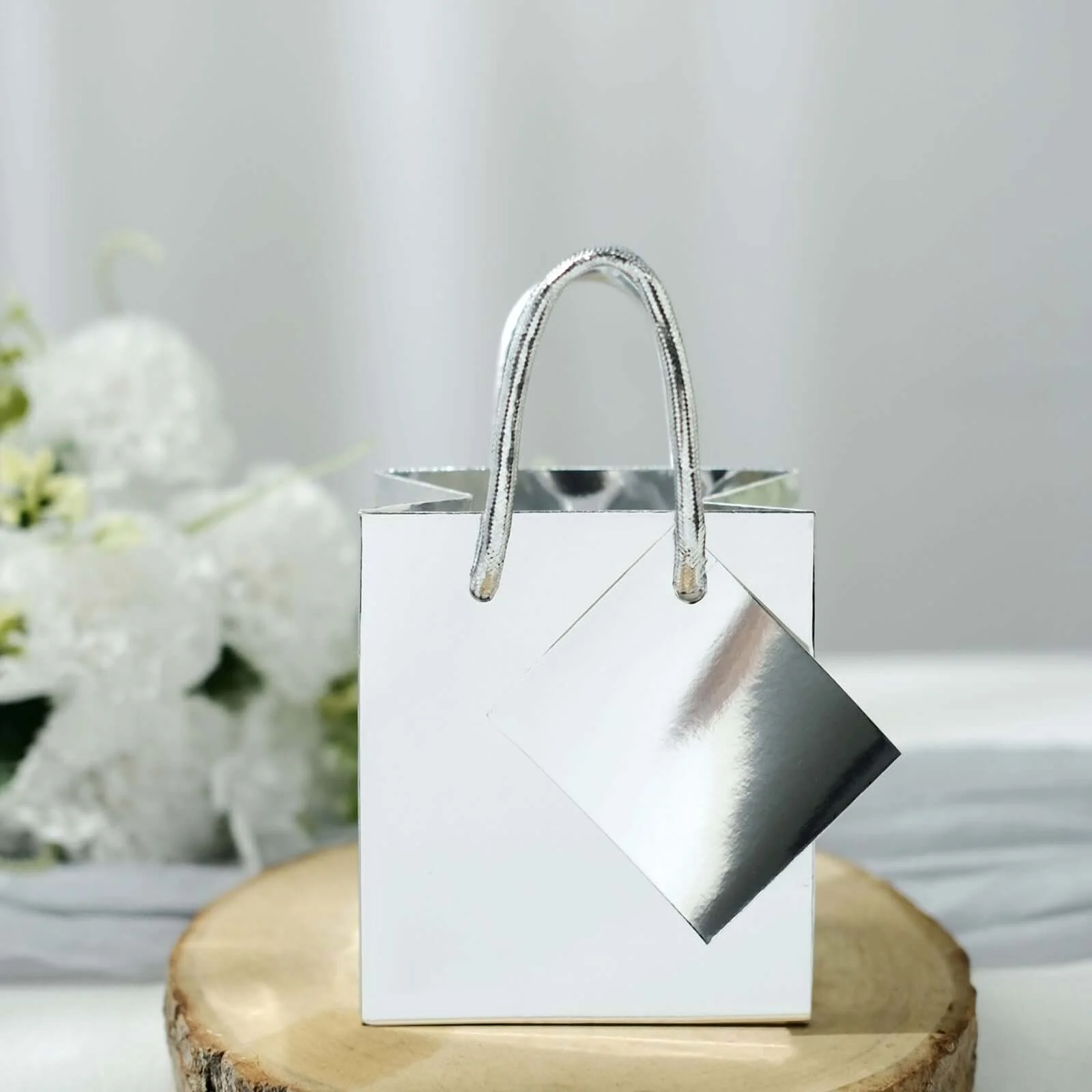 12 Pack Shiny Metallic Silver Foil Paper Gift Bags With Handles, Small Party Favor Goodie Bags 5" - Image 12