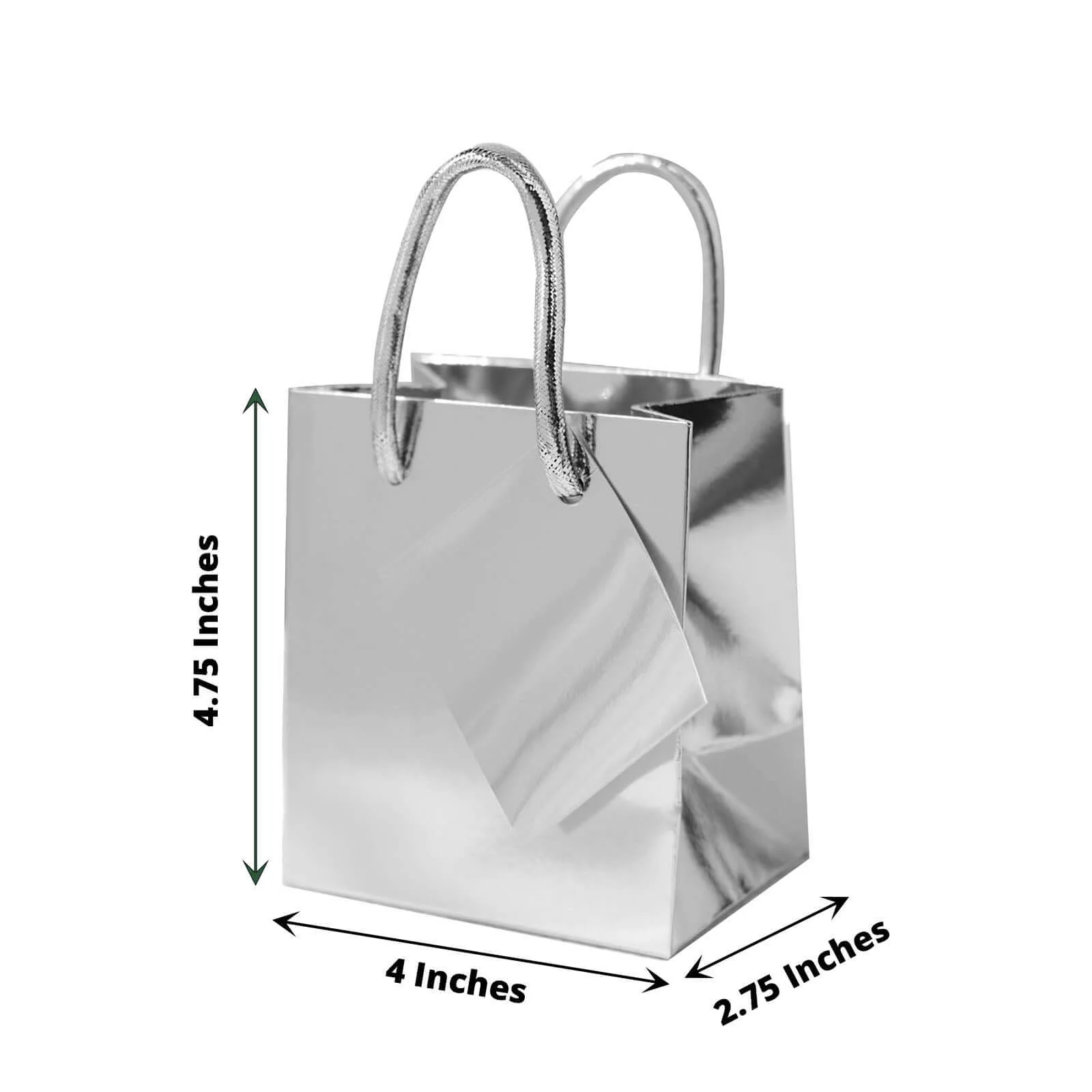 12 Pack Shiny Metallic Silver Foil Paper Gift Bags With Handles, Small Party Favor Goodie Bags 5" - Image 3