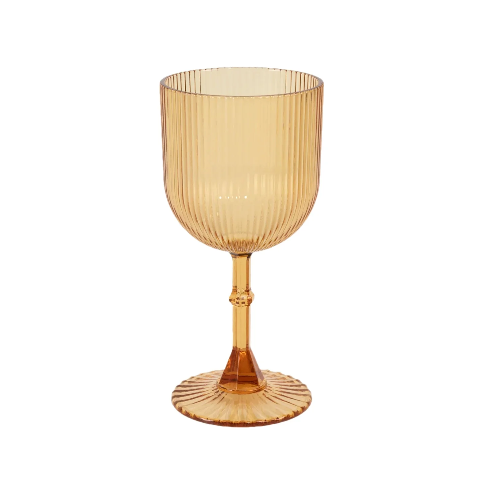 12-Pack Amber Gold Plastic Wine Glasses 9oz, Vintage Ribbed Pattern - Reusable Shatterproof Goblets - Image 2