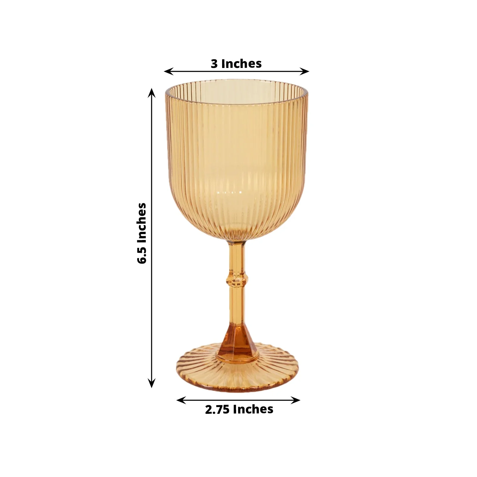 12-Pack Amber Gold Plastic Wine Glasses 9oz, Vintage Ribbed Pattern - Reusable Shatterproof Goblets - Image 5
