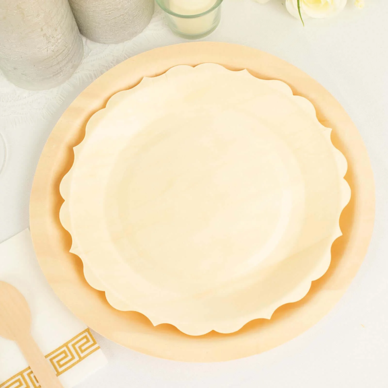 12-Pack Birchwood Round Dinner Plates 9" Natural with Scalloped Rim - Eco Friendly Wooden Disposable Plates for Rustic Themes & Outdoor Dining - Image 6