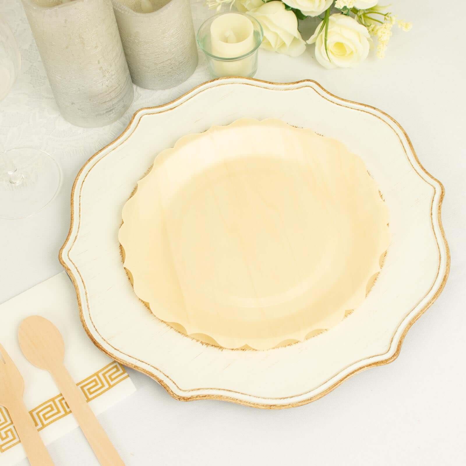 12-Pack Birchwood Round Dinner Plates 9" Natural with Scalloped Rim - Eco Friendly Wooden Disposable Plates for Rustic Themes & Outdoor Dining - Image 8