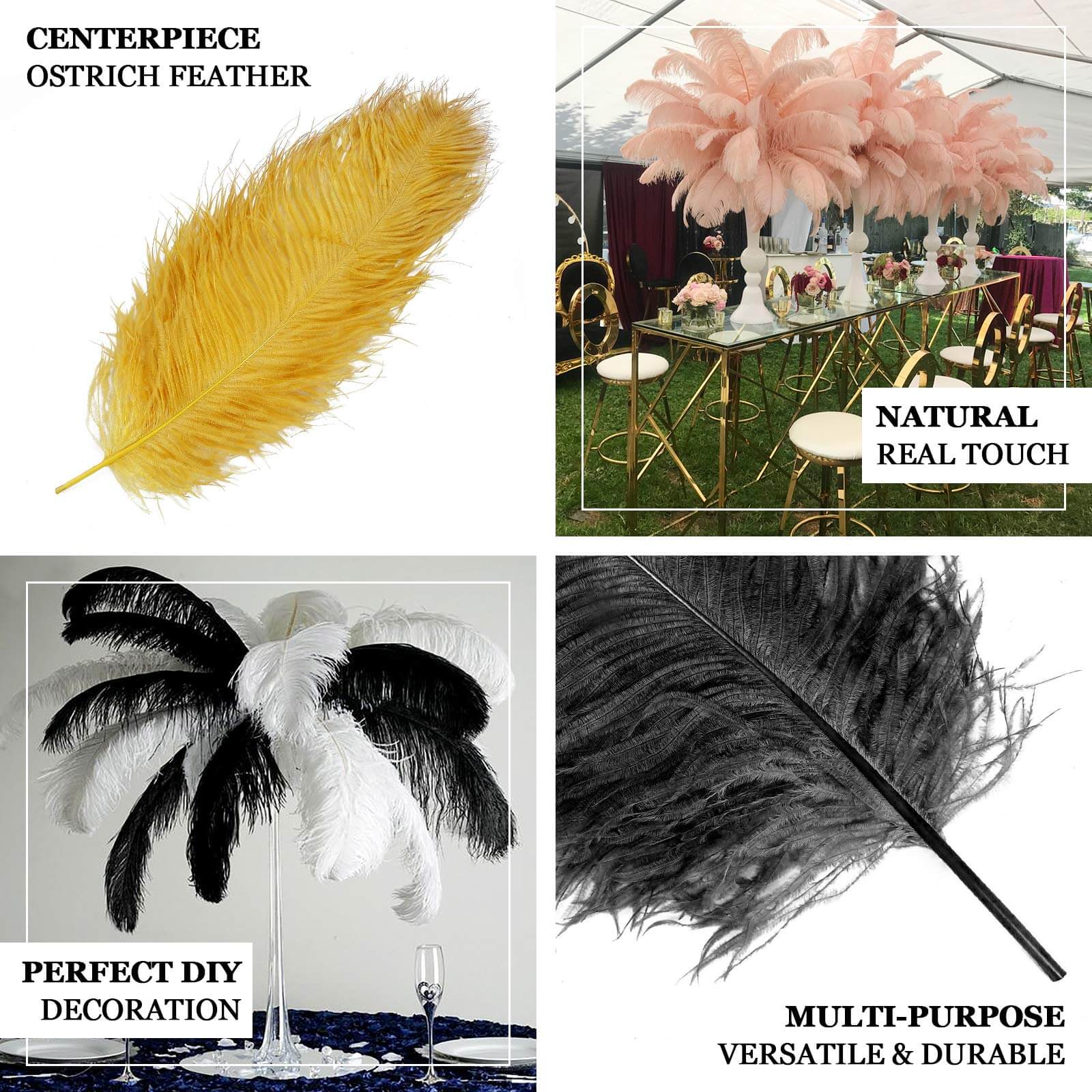12 Pack Black Natural Plume Ostrich Feathers Centerpiece Filler 24"-26" - Image 4