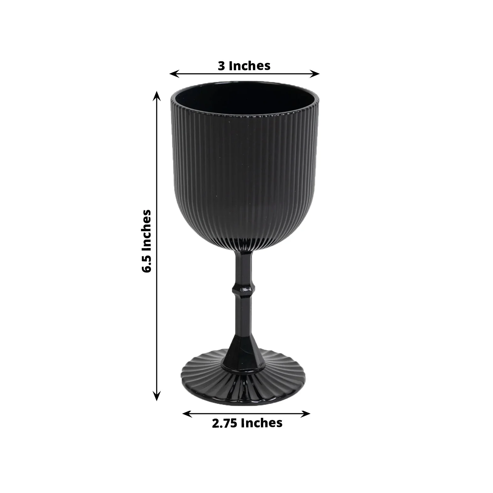 12-Pack Black Plastic Wine Glasses 9oz, Vintage Ribbed Pattern - Reusable Shatterproof Goblets - Image 3