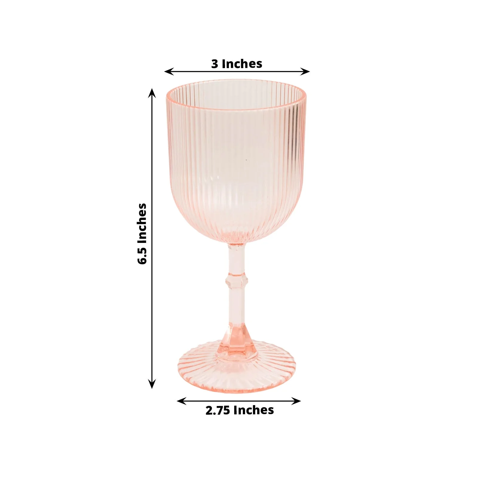 12-Pack Transparent Blush Plastic Wine Glasses 9oz, Vintage Ribbed Pattern - Reusable Shatterproof Goblets - Image 3