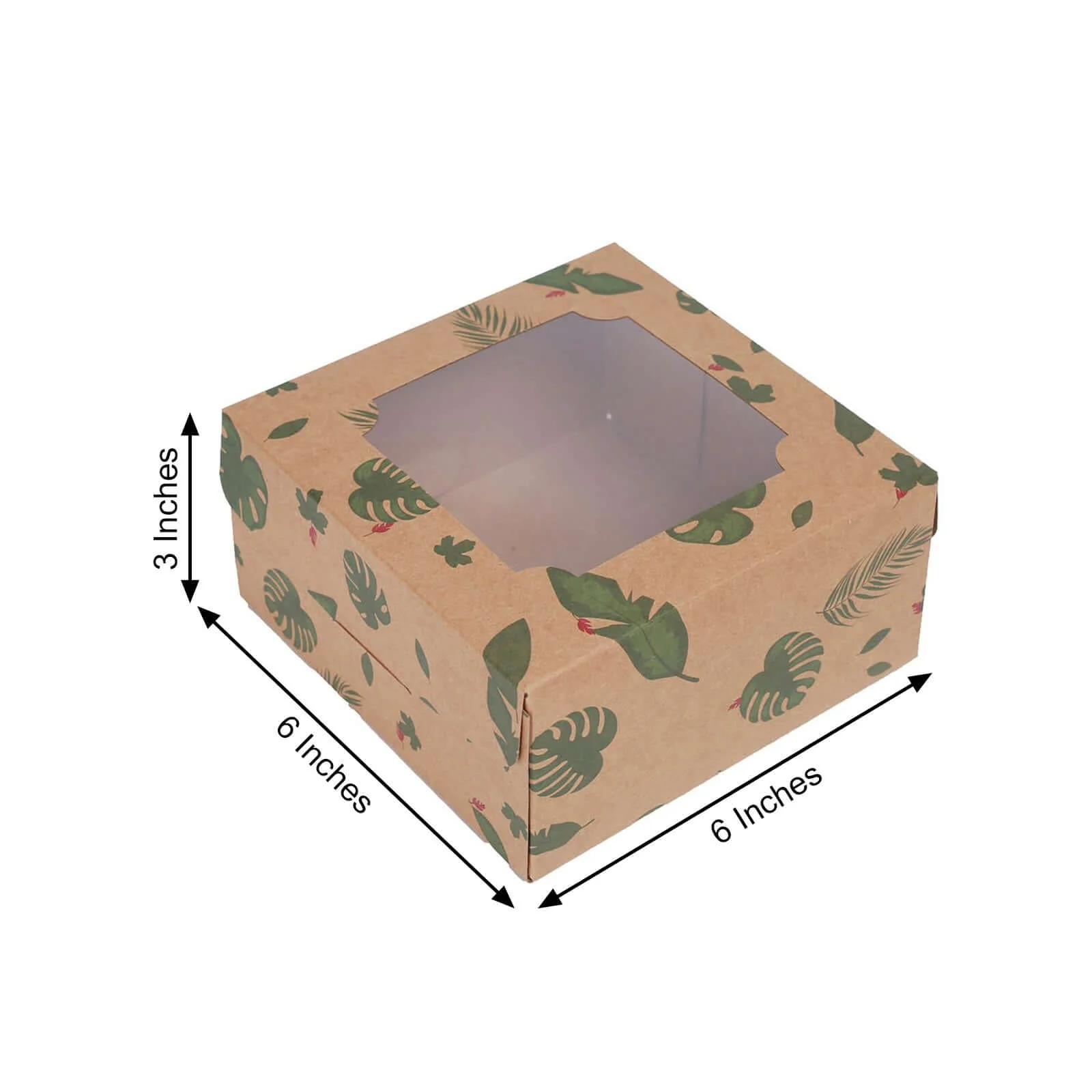 12-Pack Cardstock Cookie Boxes with Window 6"x6"x3" Tropical Leaf Design - Sturdy Treat Bakery Boxes for Pie Cupcakes Strawberries & Pastries - Image 3