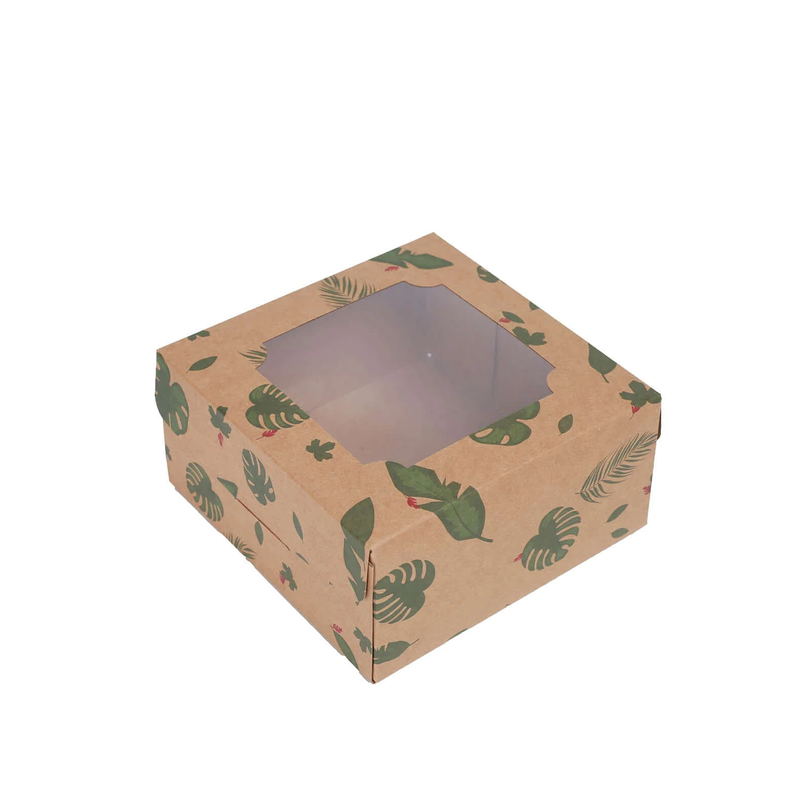12-Pack Cardstock Cookie Boxes with Window 6"x6"x3" Tropical Leaf Design - Sturdy Treat Bakery Boxes for Pie Cupcakes Strawberries & Pastries - Image 7