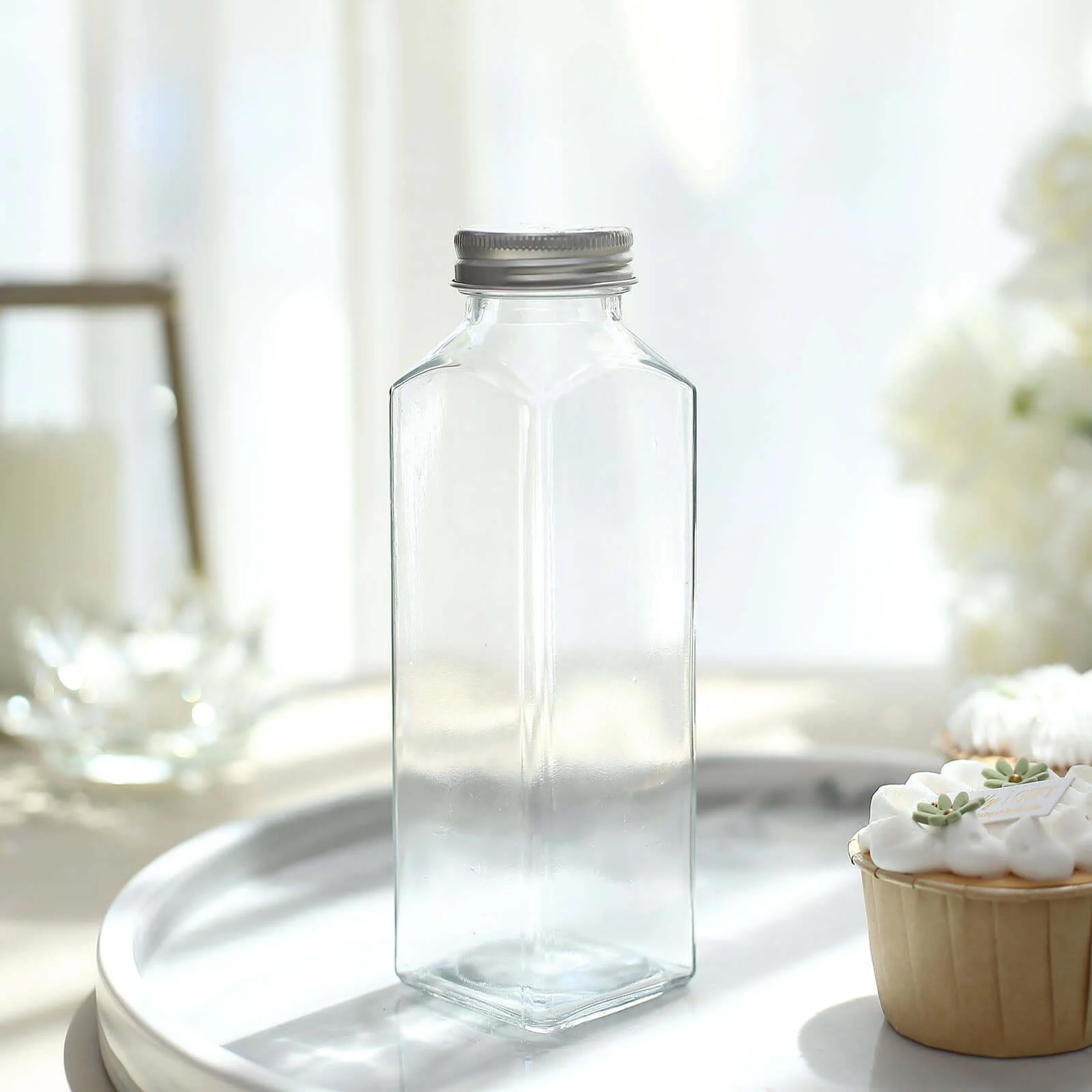 12-Pack Clear Glass Jars 7" French Square Design with Aluminum Caps - Refillable 12oz Storage Bottles for Kitchen & Decor - Image 7