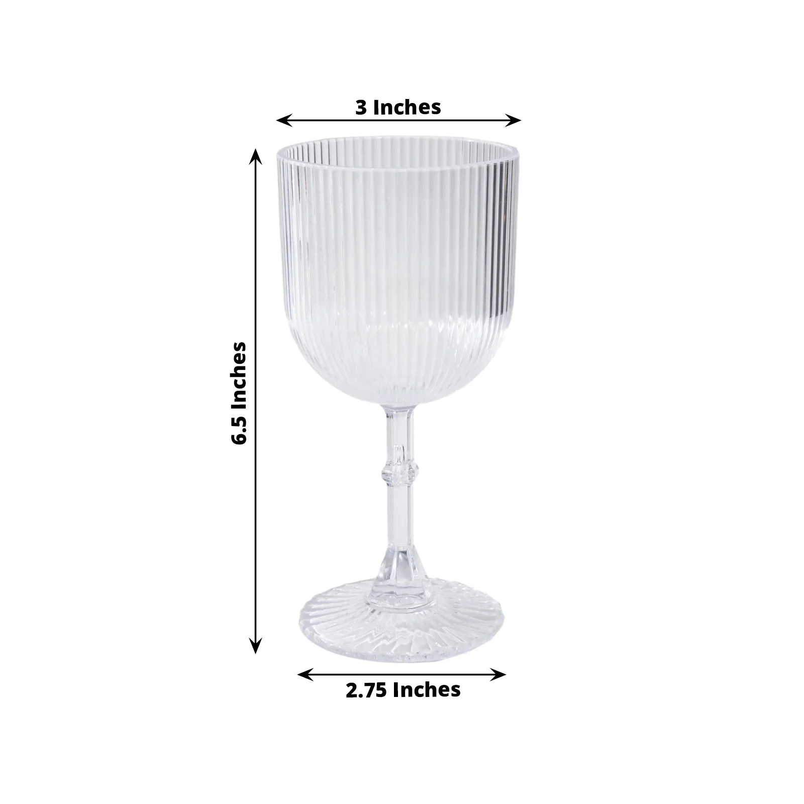 12-Pack Clear Plastic Wine Glasses 9oz, Vintage Ribbed Pattern - Reusable Shatterproof Goblets - Image 2