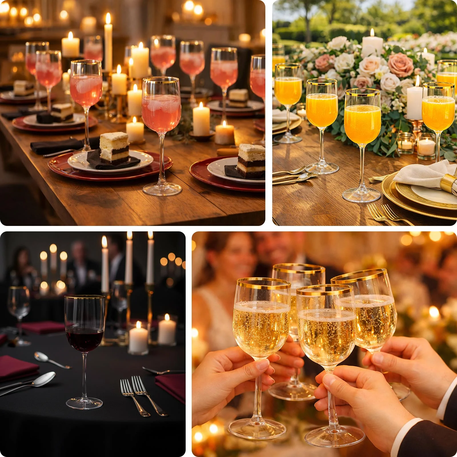 12-Pack Clear Plastic Wine Glasses with Gold Rim – 12oz Elegant Disposable Long Stem Goblets - 9" - Image 4